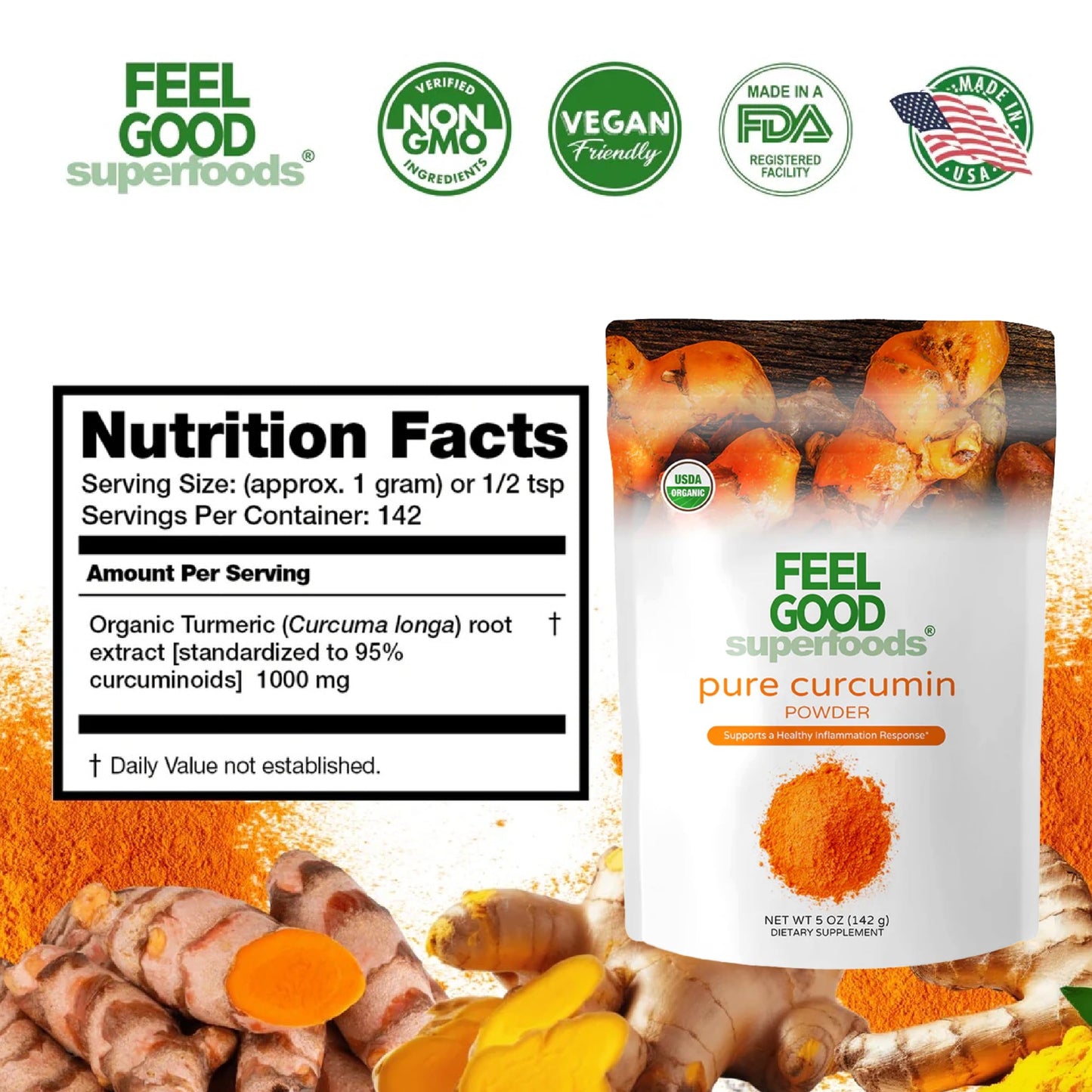 FEEL GOOD Pure Curcumin Powder, 5 oz