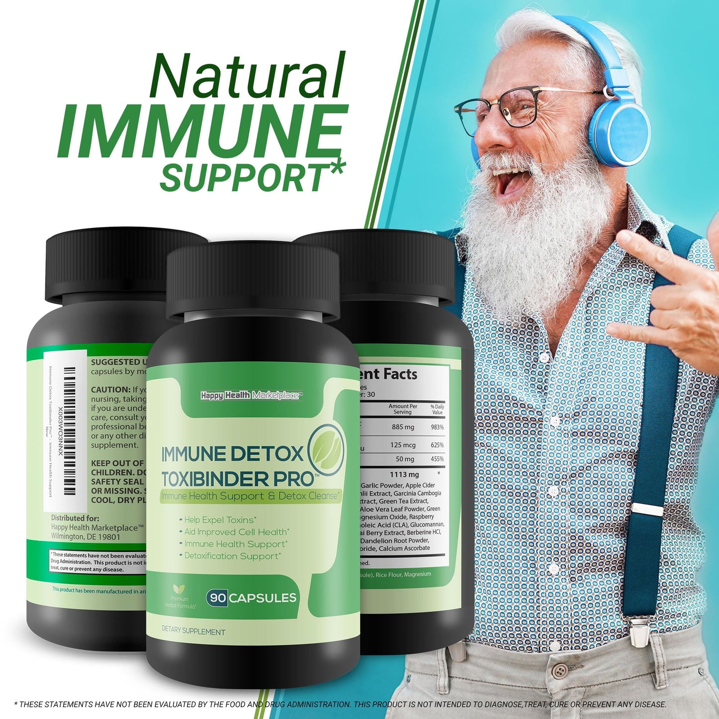 Happy Health Marketplace Immune Detox Toxibinder Pro - Detox & Immune Support Supplement - Full Body Cleanse Support Capsule, 1 Count