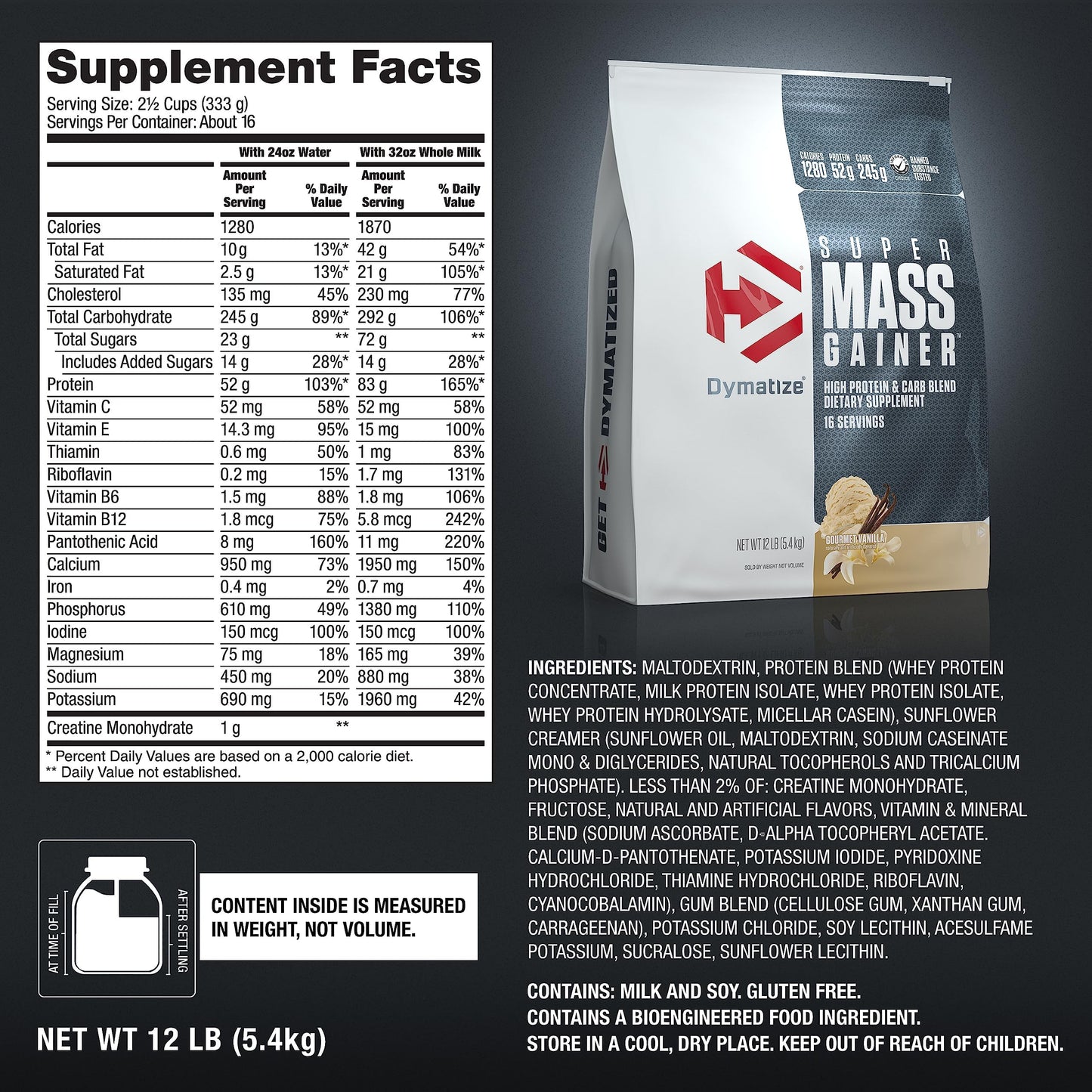 Dymatize Super Mass Gainer Protein Powder Gourmet Vanilla, 384