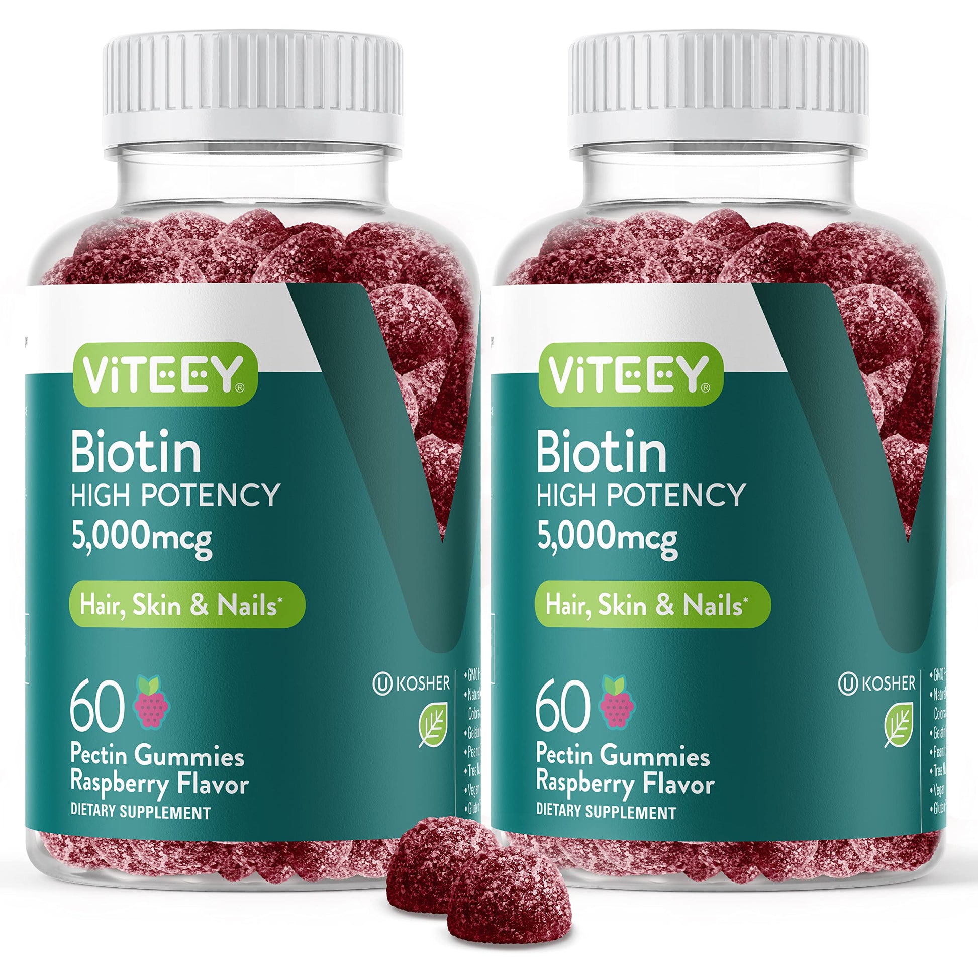Viteey Biotin Gummies for Hair Skin and Nails 5000 mcg, 120 Count