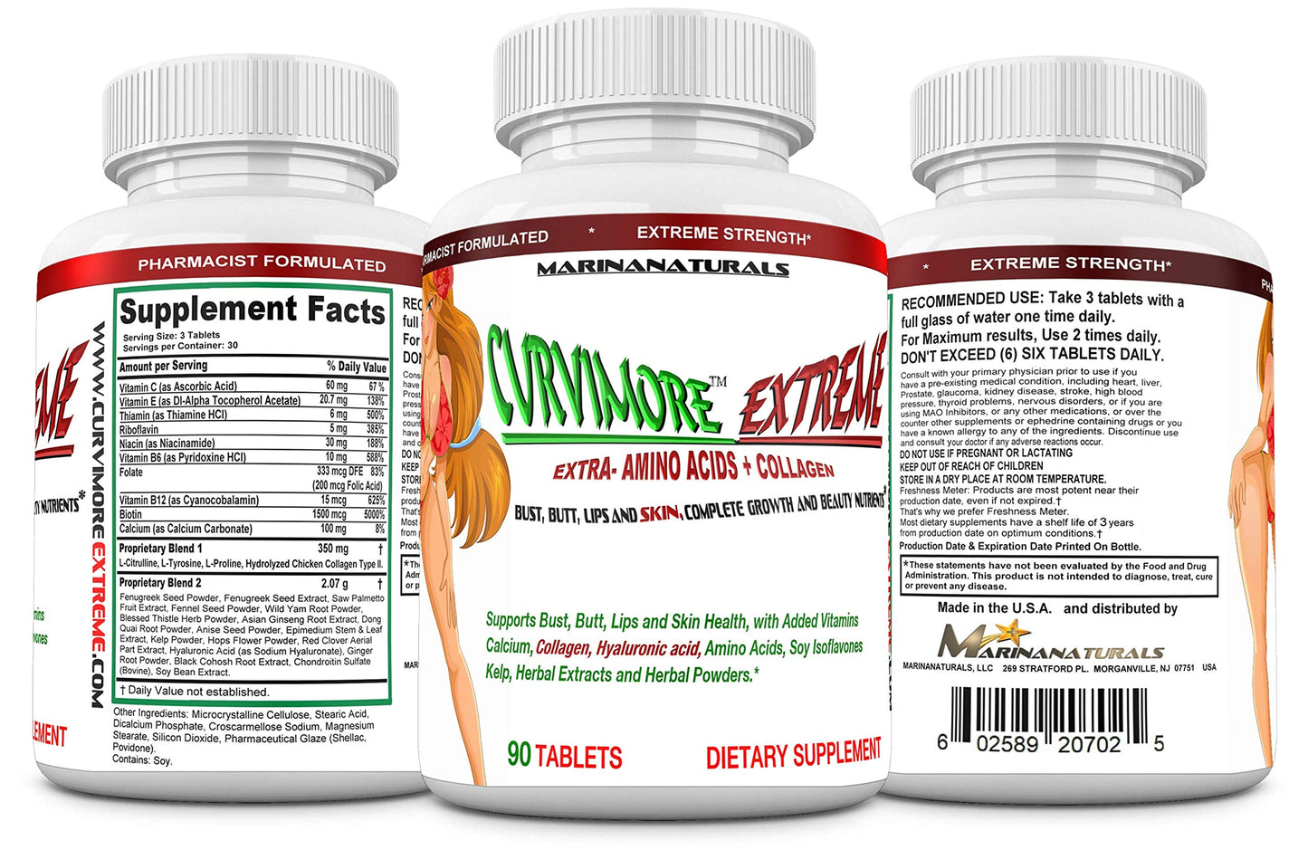 EXTREMELY NATURALS CURVIMORE Extreme 5-in-1 Strength Pills for Breast & Butt Enhancement, Lip Plumping & Skin Tightening, 90 Tablets