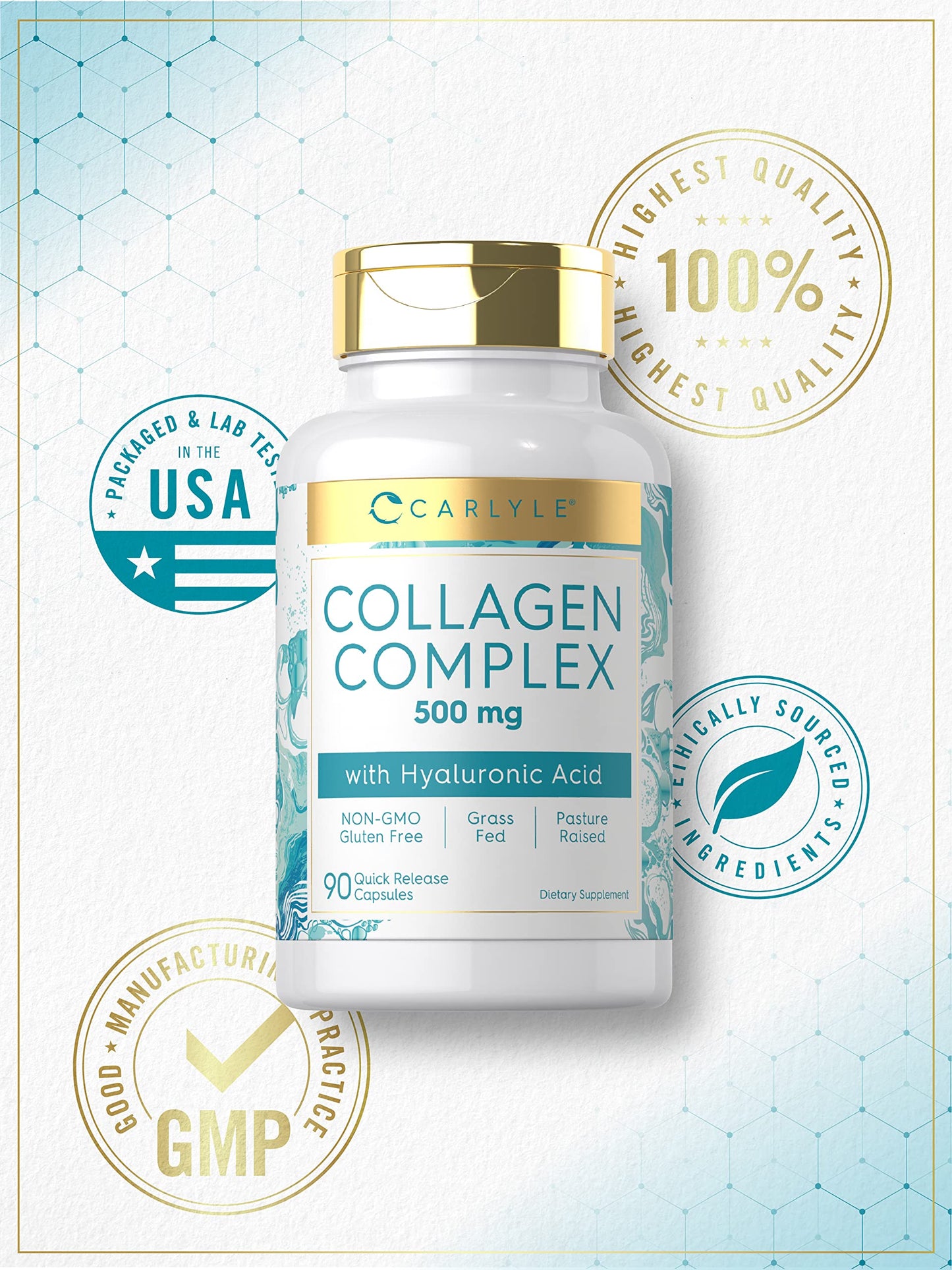 Carlyle Collagen Capsules with Hyaluronic Acid 500mg, 90 Capsules