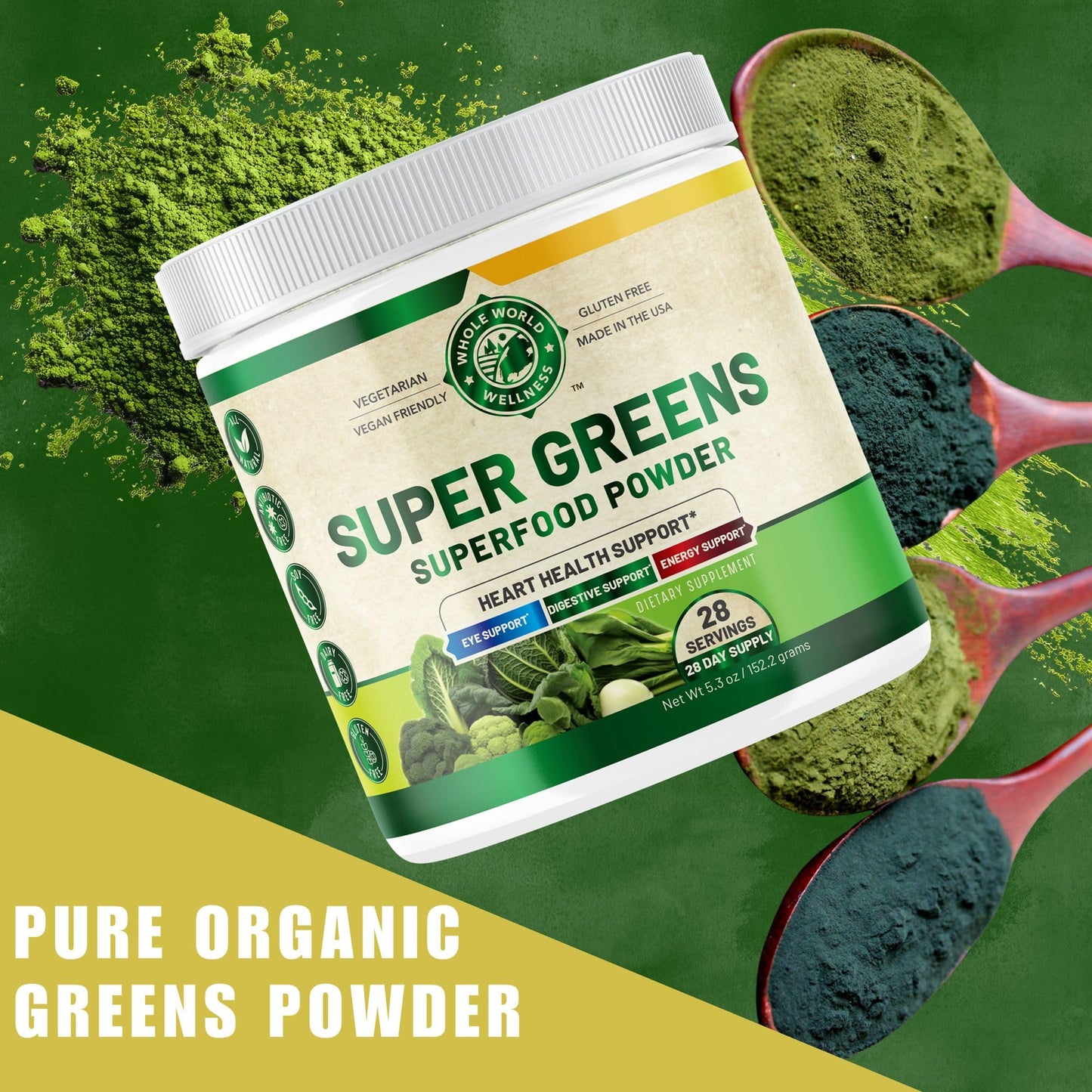 WHOLE WORLD WELLNESS Organic Super Greens Powder Citrus Punch 5.3 Ounce