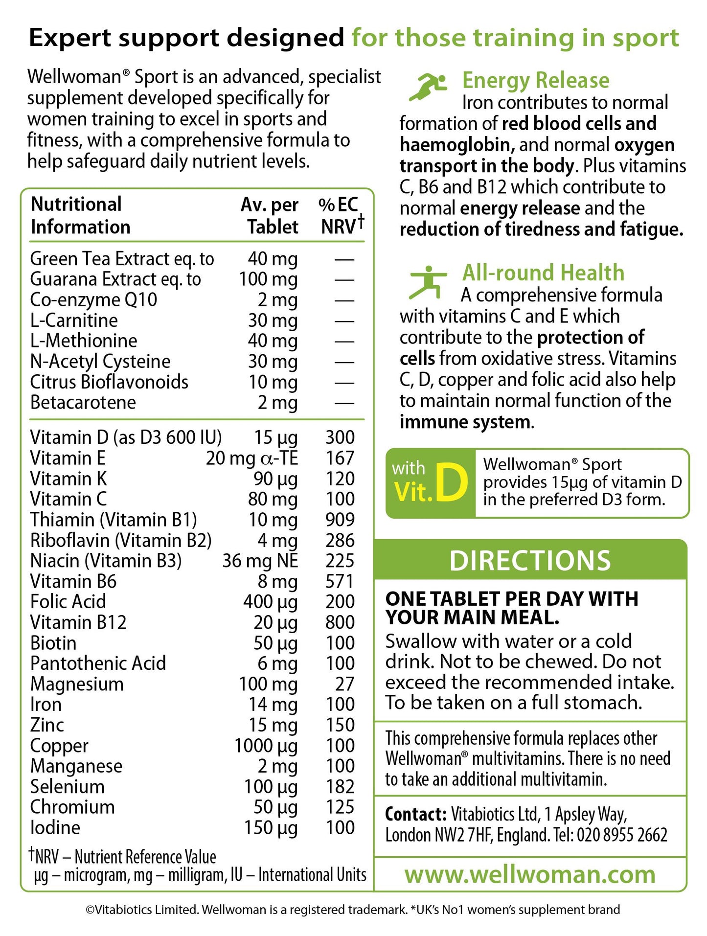 Vitabiotics Wellwoman Sport and Fitness Tablets 30 Tablets