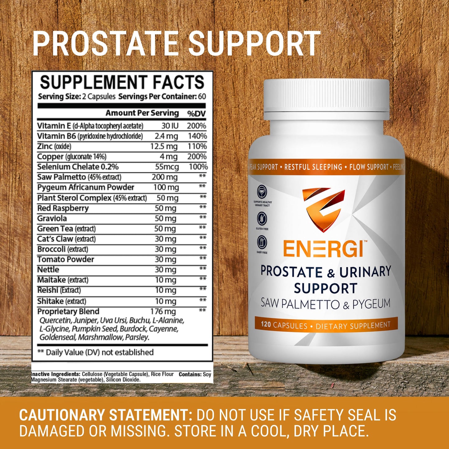 Energi Nut Prostate Supplement, 200mg Saw Palmetto & Pygeum Capsules, 120 Capsules