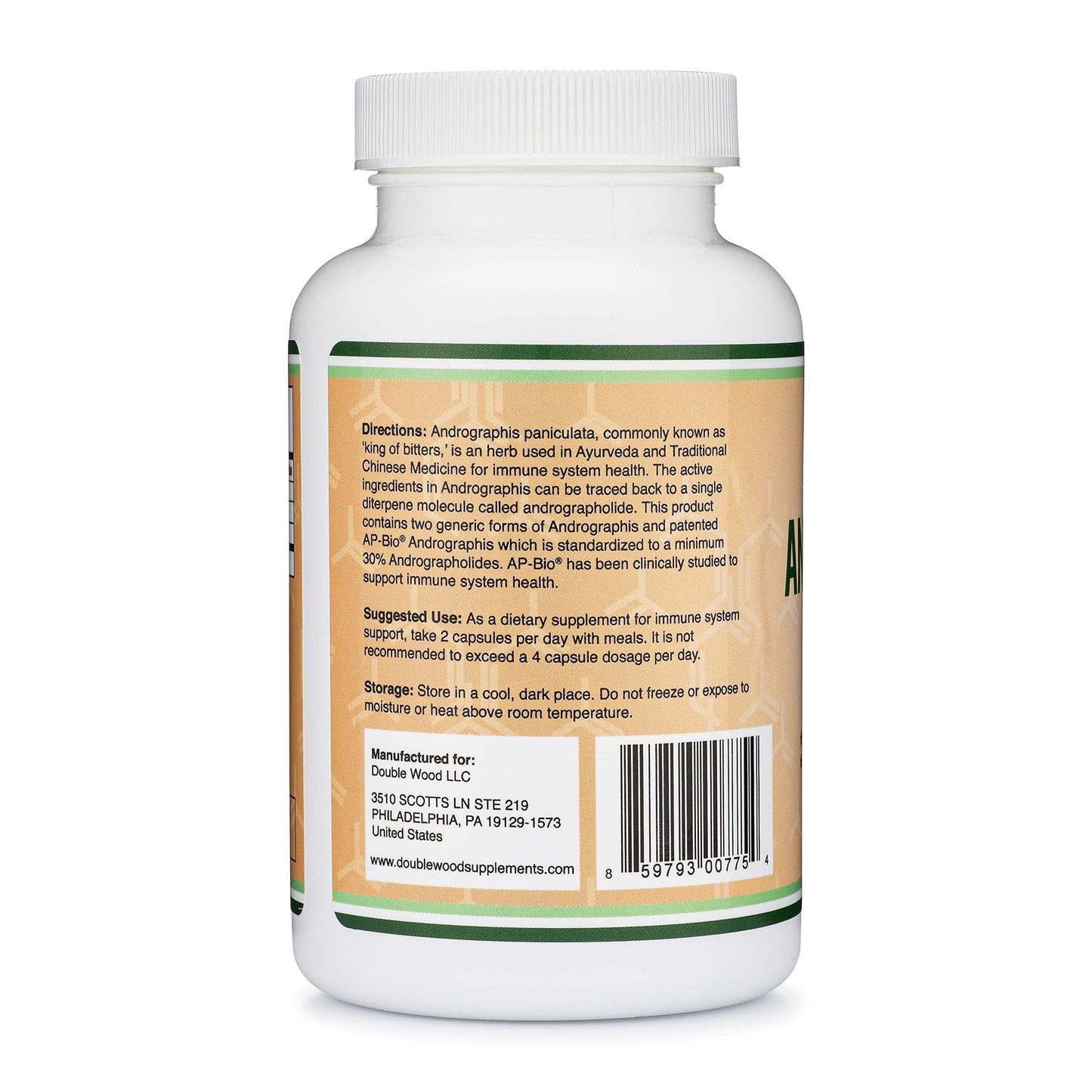 Double Wood Supplements Andrographis 1000mg AP-Bio 30% Standardized Immune Support 120 Capsules