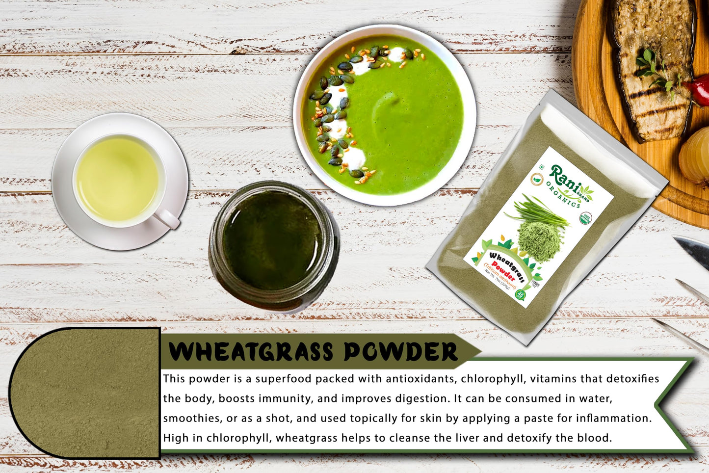 Rani Brand Authentic Indian Products Organic Wheatgrass Powder (Triticum Aestivum), 7 oz