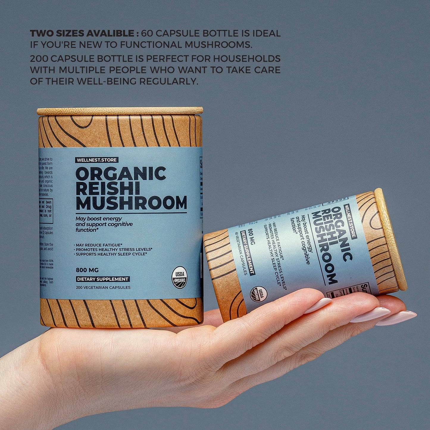 Wellnest.Store Reishi Organic Mushroom Supplement Capsules 200 Count