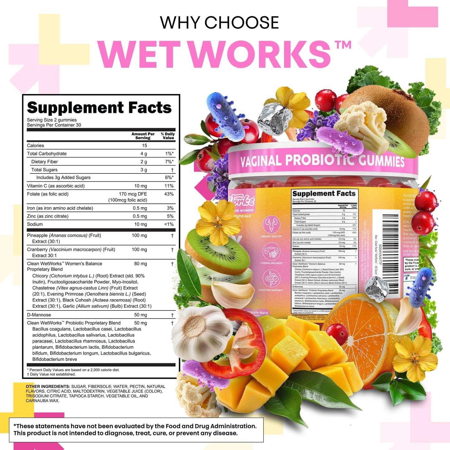Clean Nutraceuticals Wet Works Women's Vaginal Probiotic Gummies 60 Count