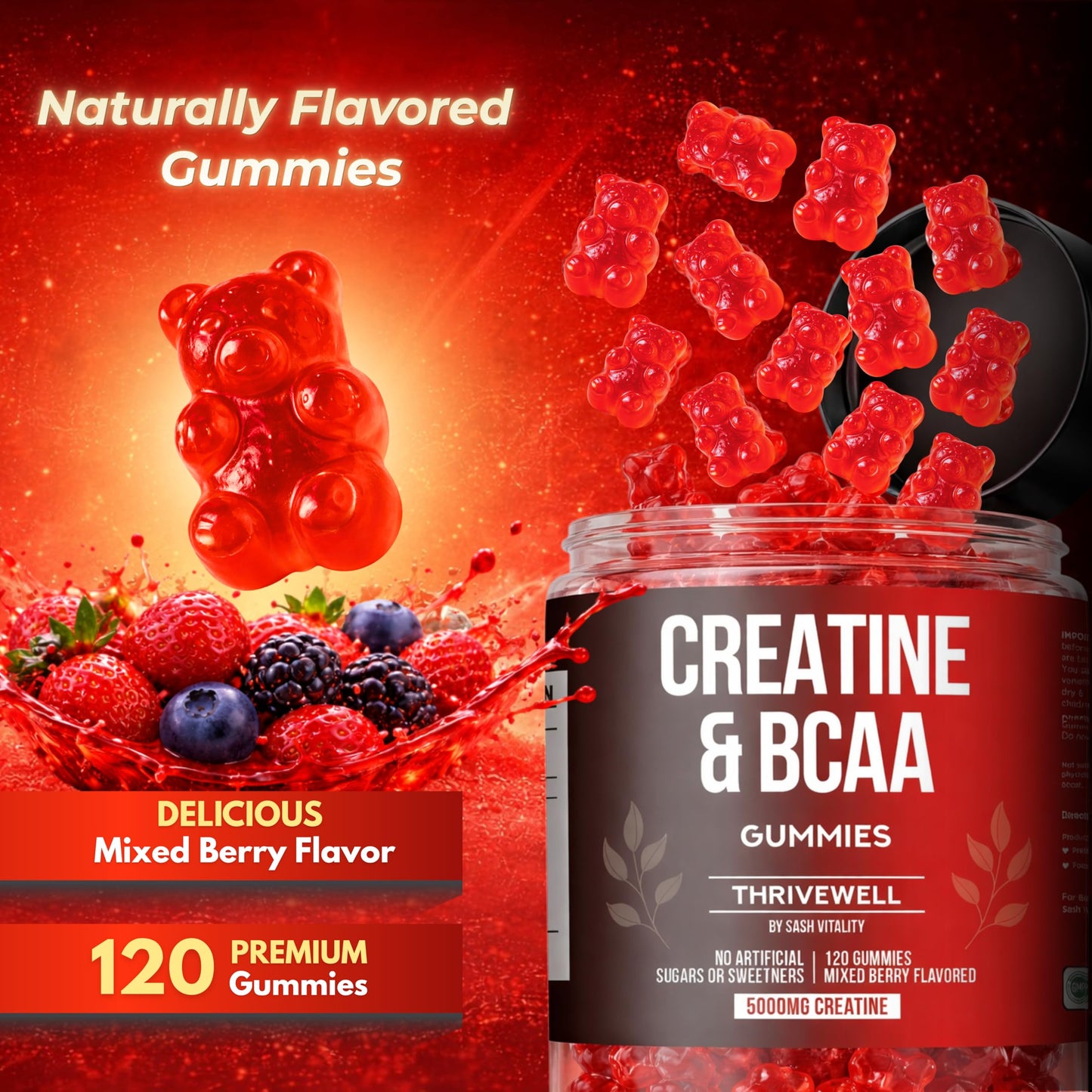 SASH Vitality Creatine Monohydrate Gummies 120 Gummies