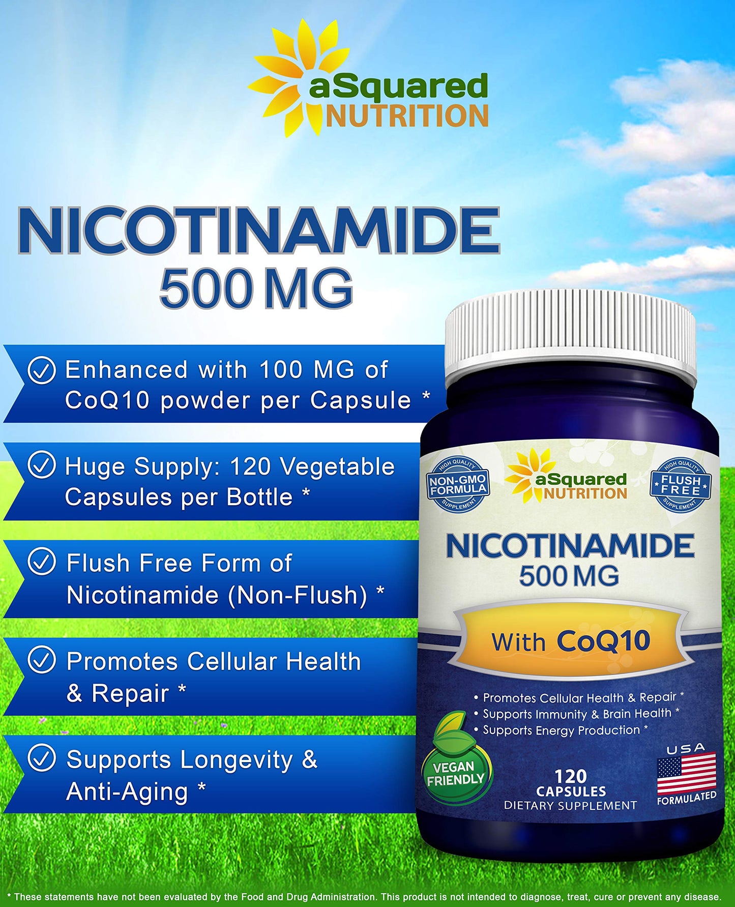 aSquared Nutrition Nicotinamide with CoQ10 120 Capsules