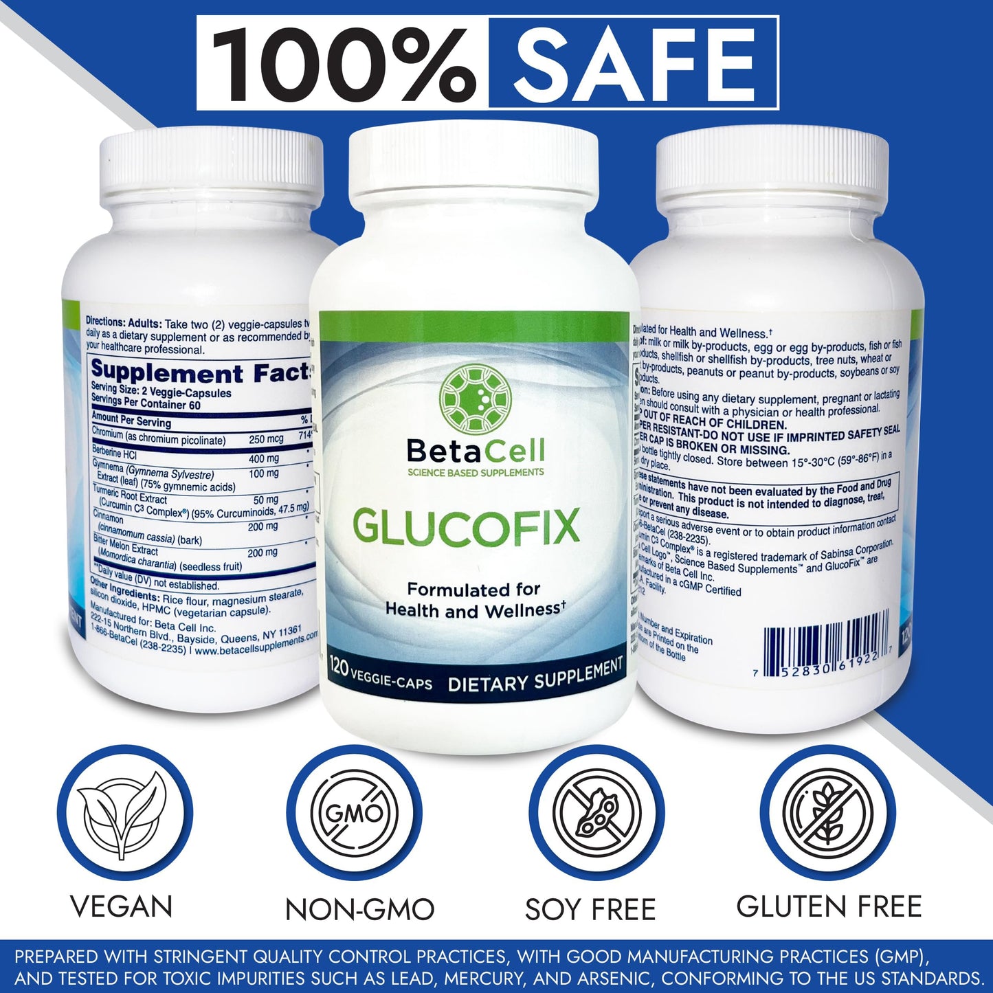 BETACELL Glucofix Berberine Supplement Capsules, 120 Count