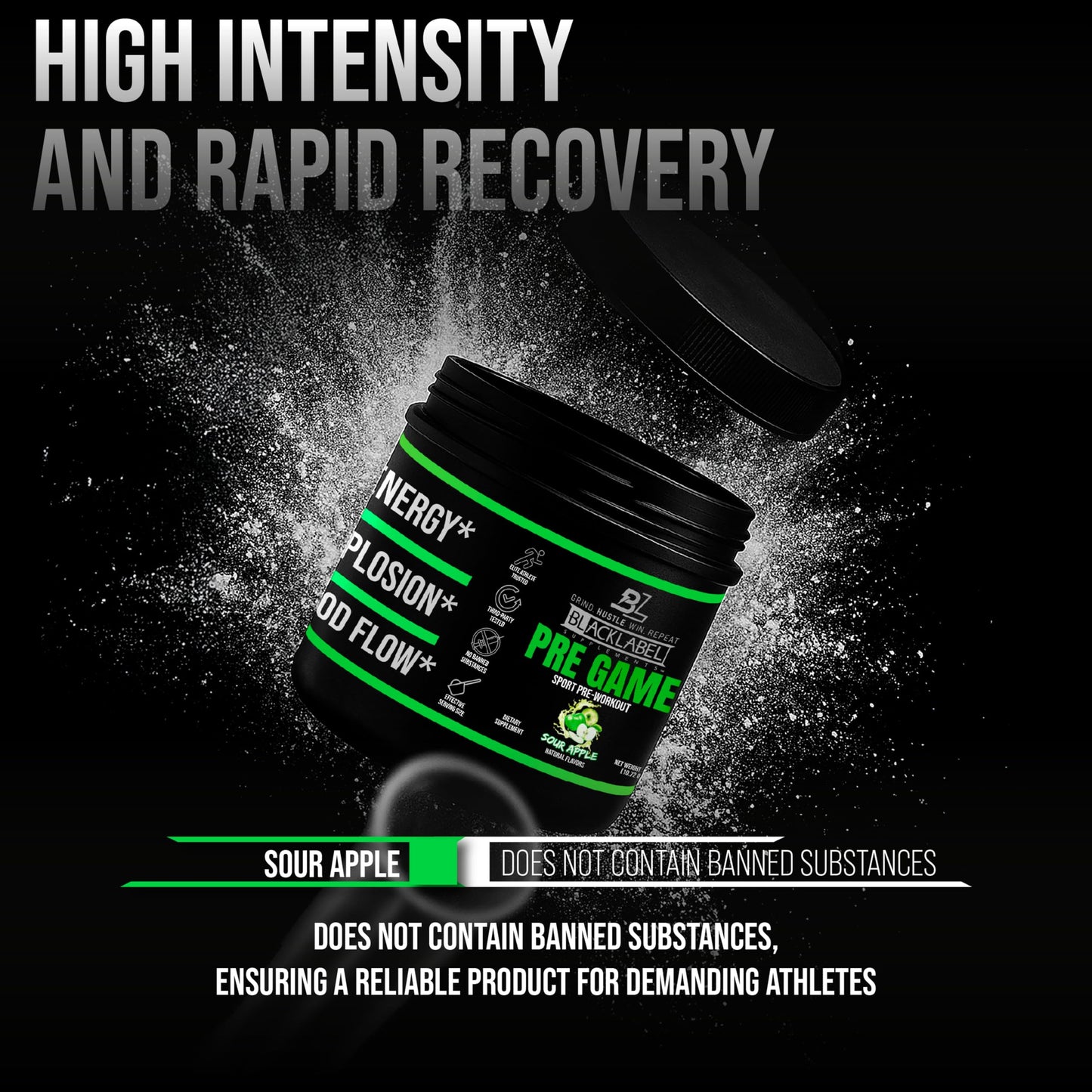 BLACKLABEL Supplements PRE-Game NSF Certified for Sport Pre-Workout Powder 10.72 oz