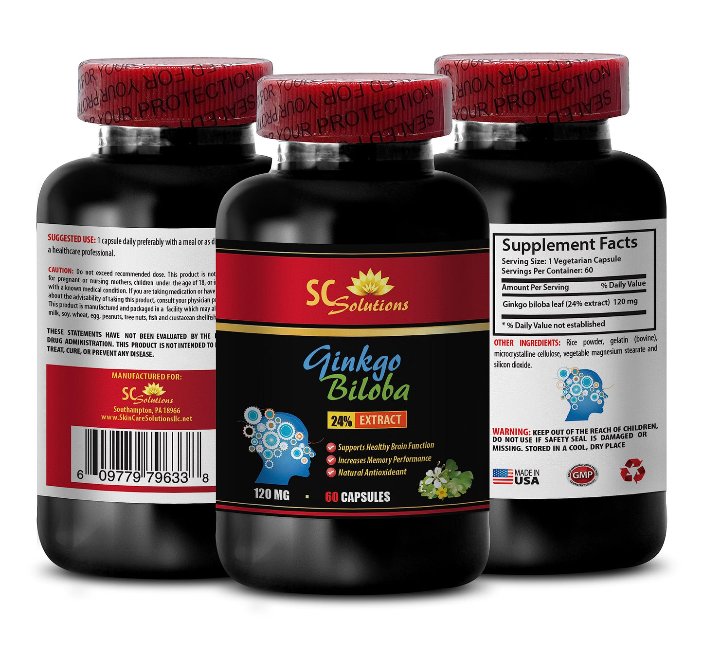 Skin Care Solution Ginkgo Biloba 24% Extract 120mg Capsules, 60 Count