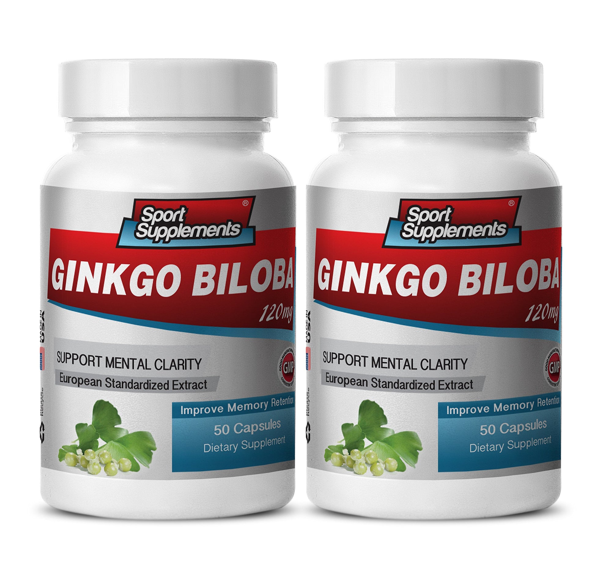 Sport Supplements Ginkgo Biloba 120mg Memory Support Capsule, 120 Count