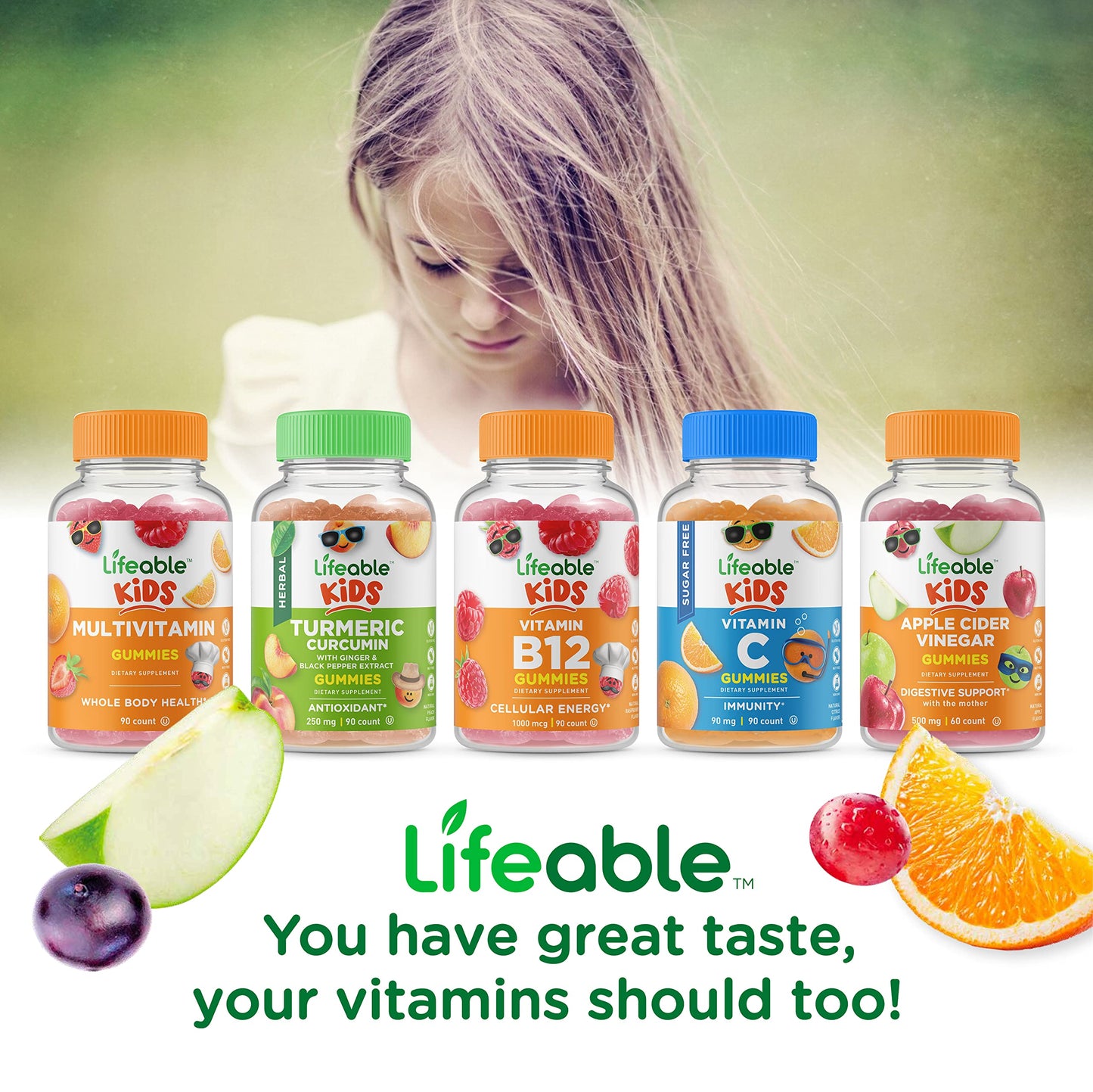 Lifeable Sugar Free Biotin + Prebiotic Fiber Gummies for Kids, Chewable, 180 Count