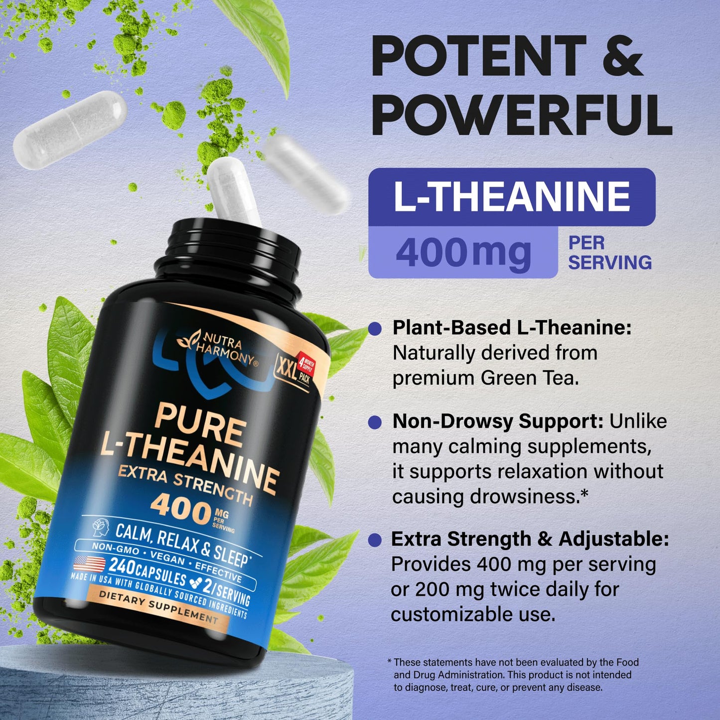NutraHarmony L-Theanine 400 mg Capsule, 240 Capsules