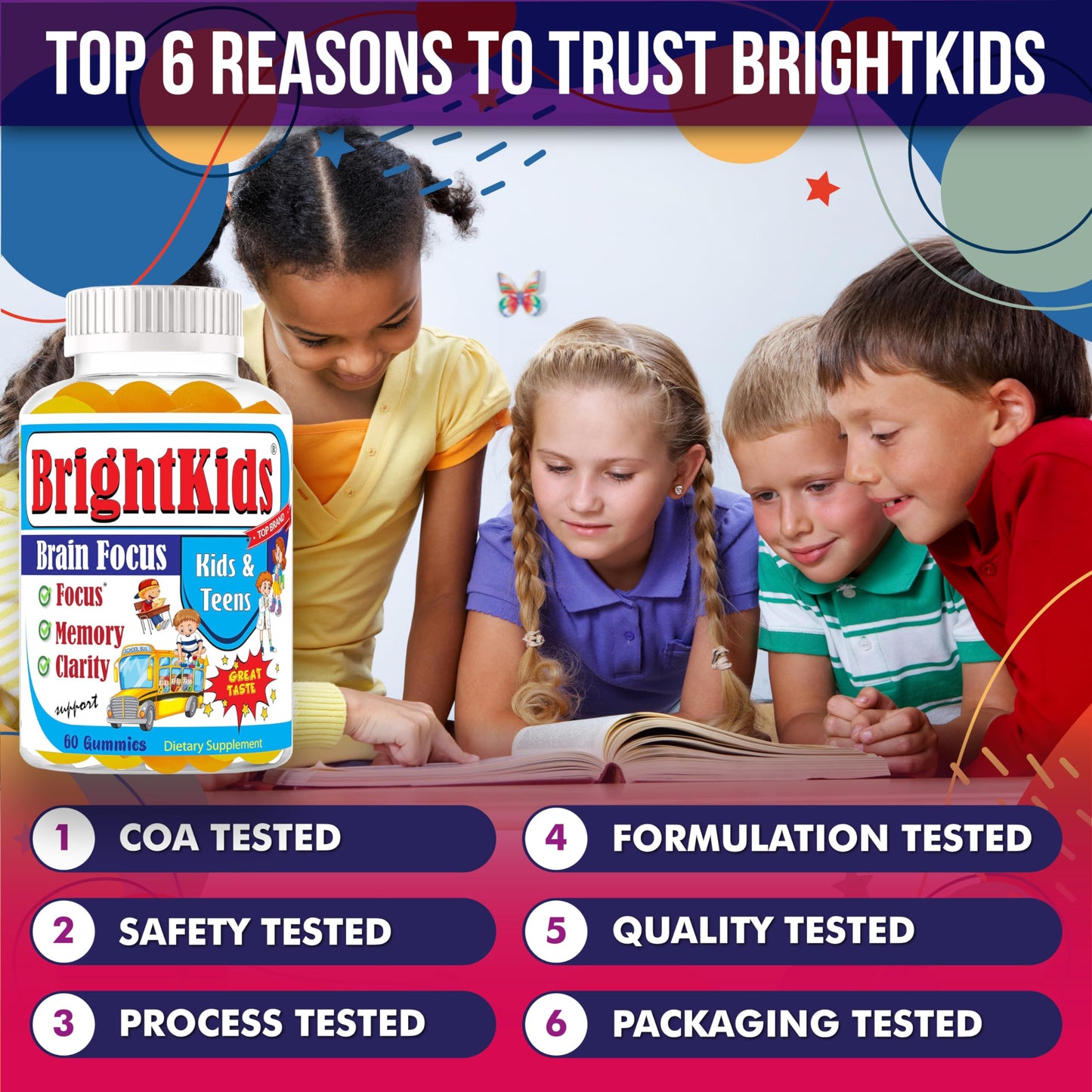 BrightKids Focus Gummies for Kids & Teens 60 Count