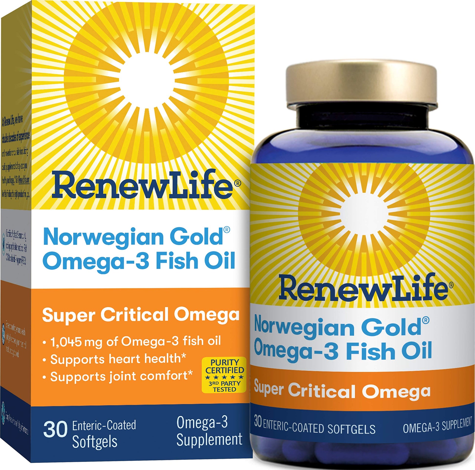 Renew Life Norwegian Gold Adult Fish Oil - Super Critical Omega, Fish Oil Omega-3 Supplement - Gluten & Dairy Free, 30 Tablets
