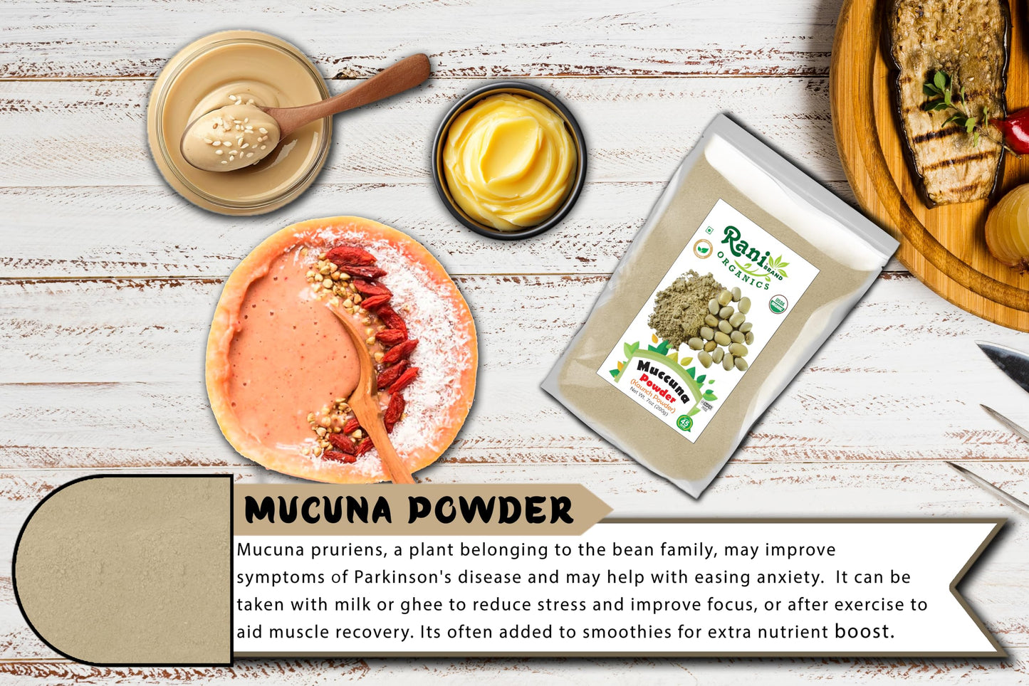 Rani Brand Authentic Indian Products Organic Mucuna Powder (Kaunch Powder) 7 oz