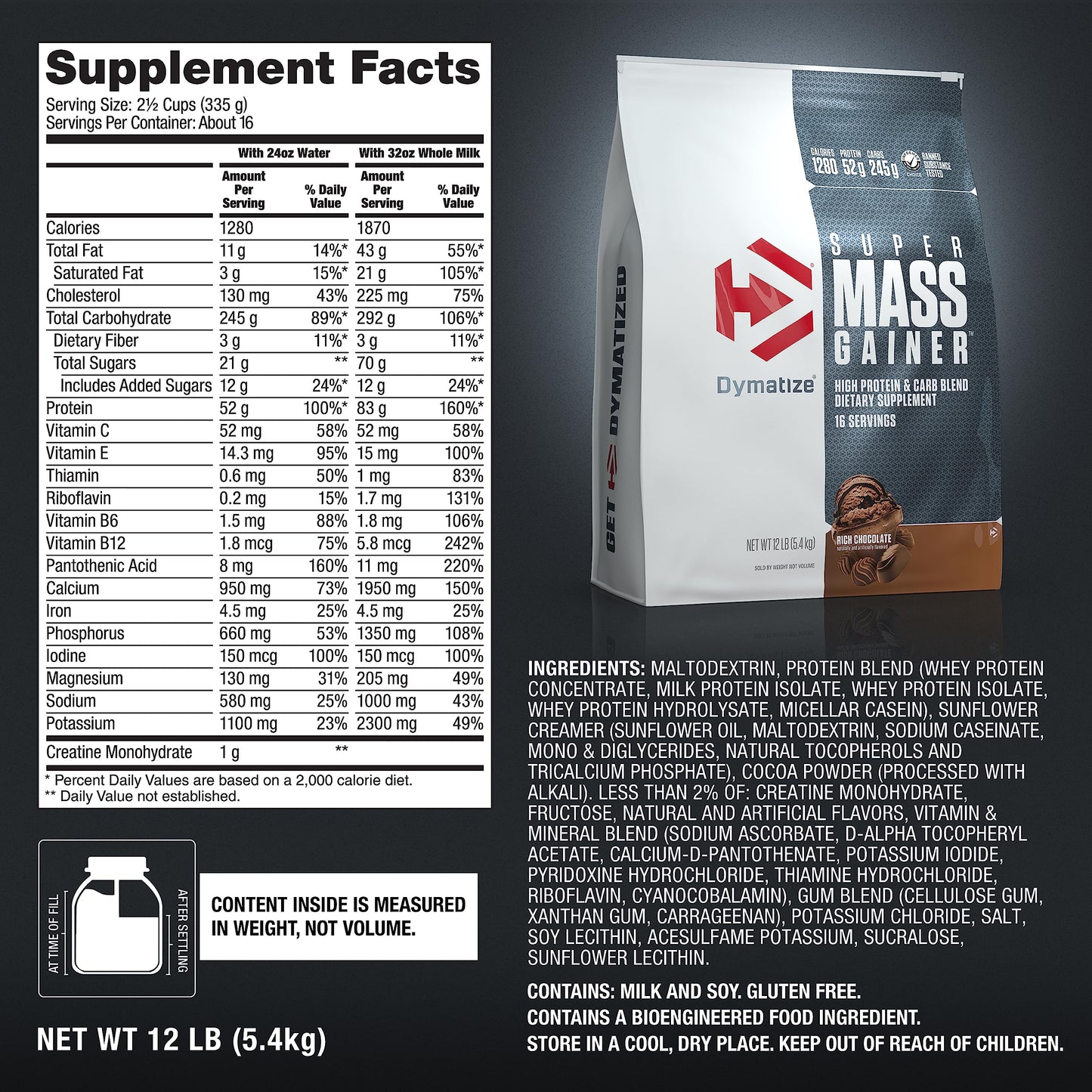 Dymatize Super Mass Gainer Protein Powder Rich Chocolate 192 Servings