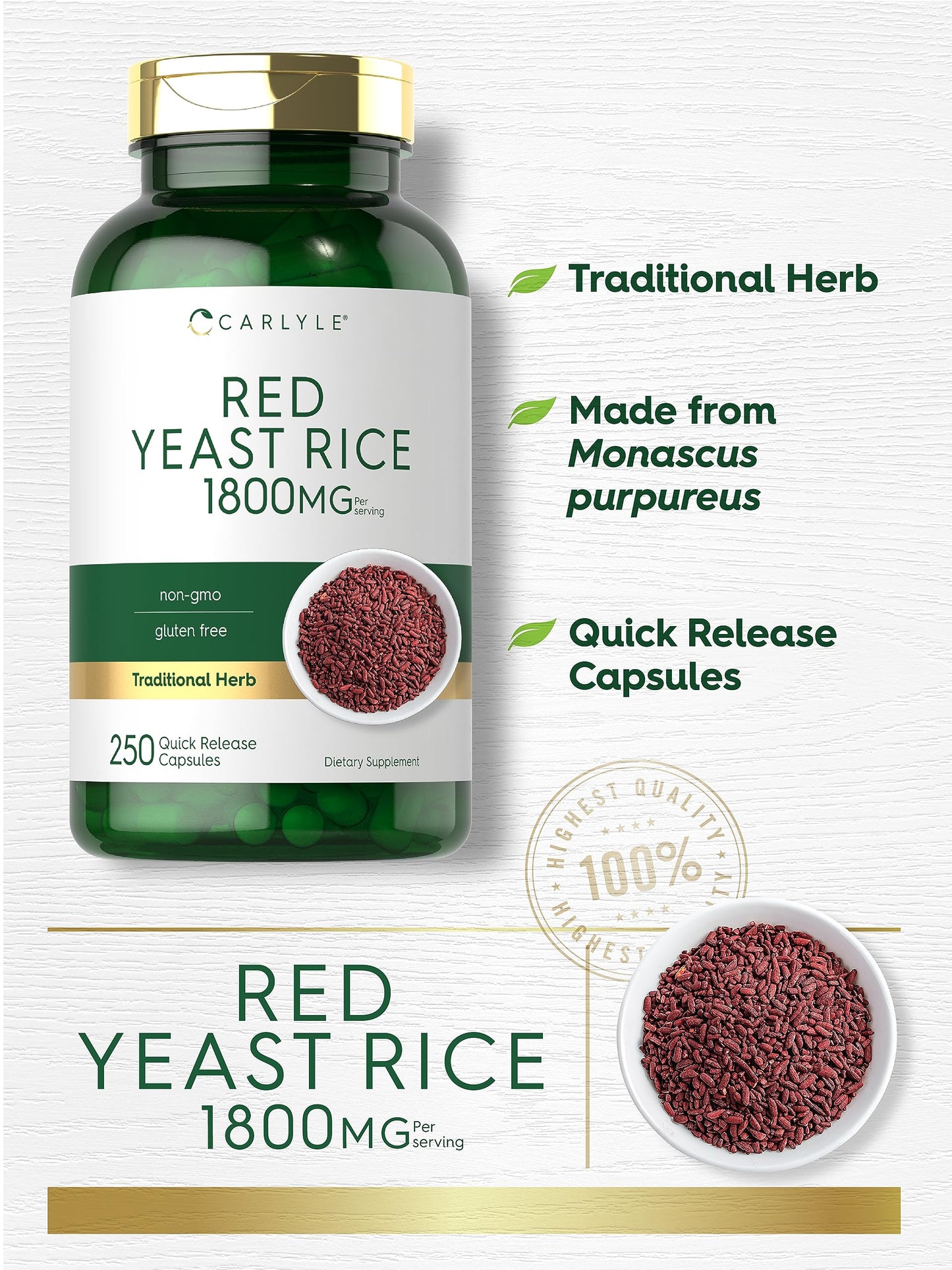 Carlyle Red Yeast Rice Supplement 250 Capsules