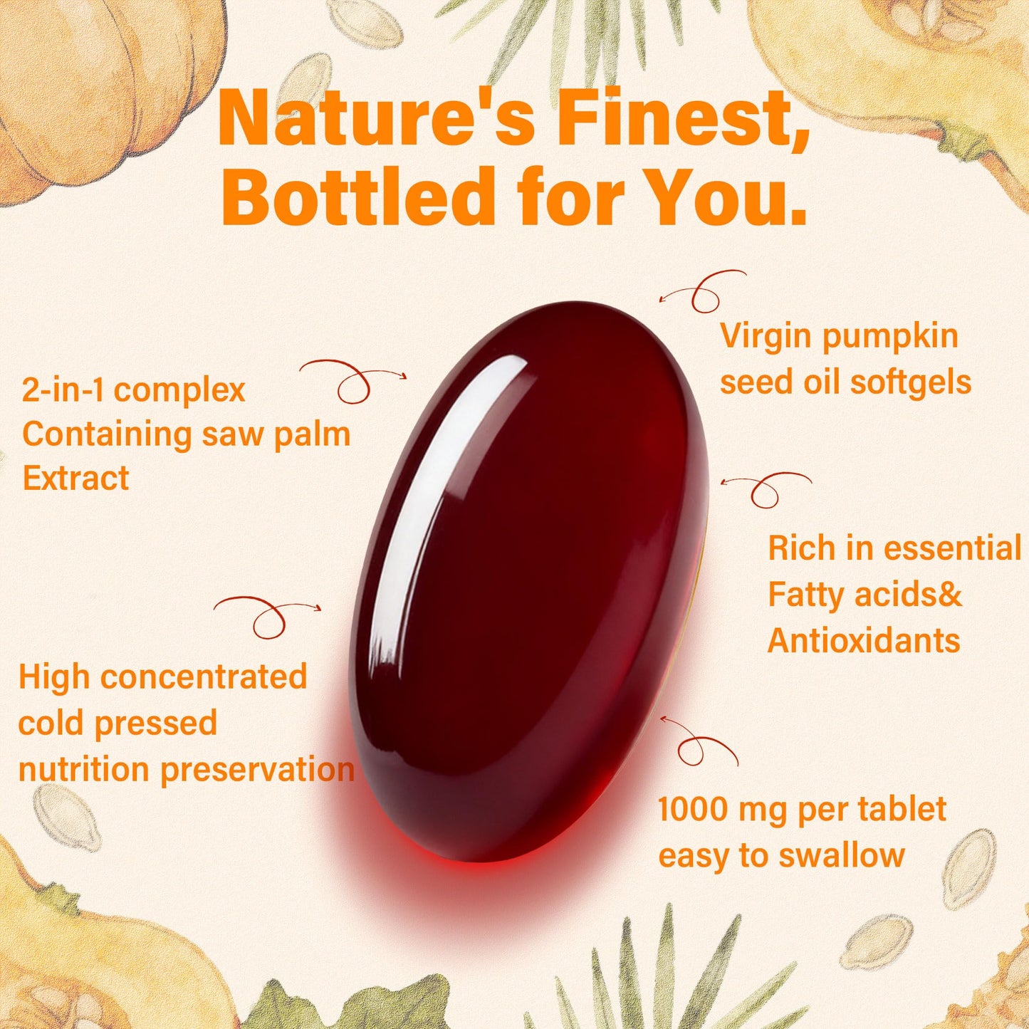 Crobirware Cold Pressed Pumpkin Seed Oil & Saw Palmetto Softgels (1000mg), 300 Softgels
