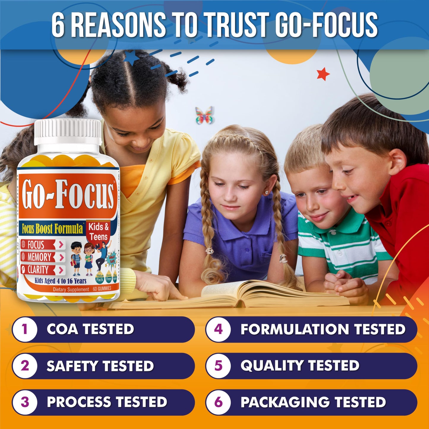 BrightKids Brain Supplements for Memory and Focus for Kids & Teens, Omega-3 & DHA Gummies, 60 Gummies