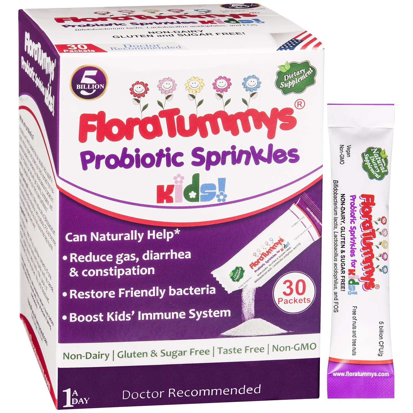 FloraTummys Probiotic Sprinkles for Kids Powder, 60 Count