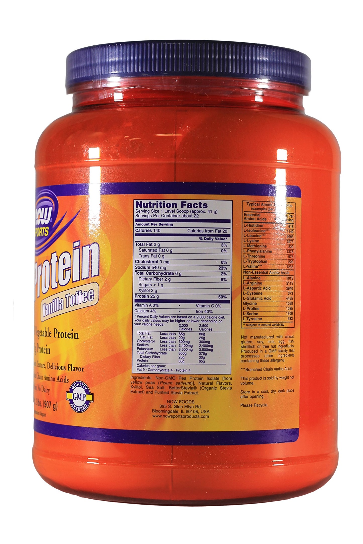 NOW Foods Pea Protein Powder Vanilla Toffee, 64 Servings