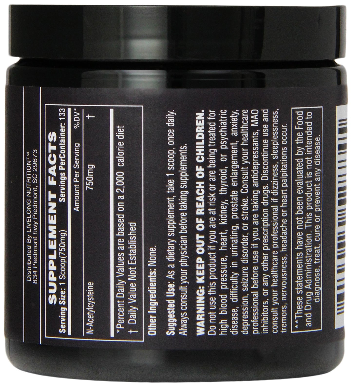 LiveLong Nutrition N-Acetyl L-Cysteine (NAC) Powder, 3.5 oz