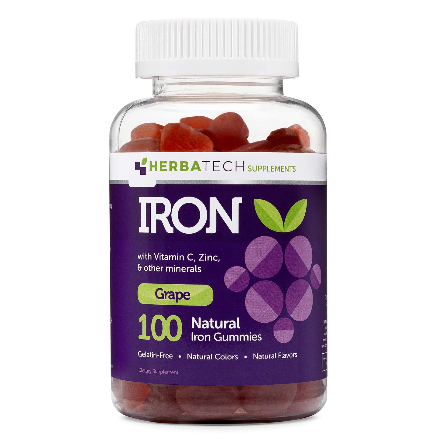 Herbatech Supplements Iron Gummies for Adults and Kids Multivitamin with Iron, Vitamin C, A, B, Zinc, Folic Acid, Biotin Gummies 100 Count