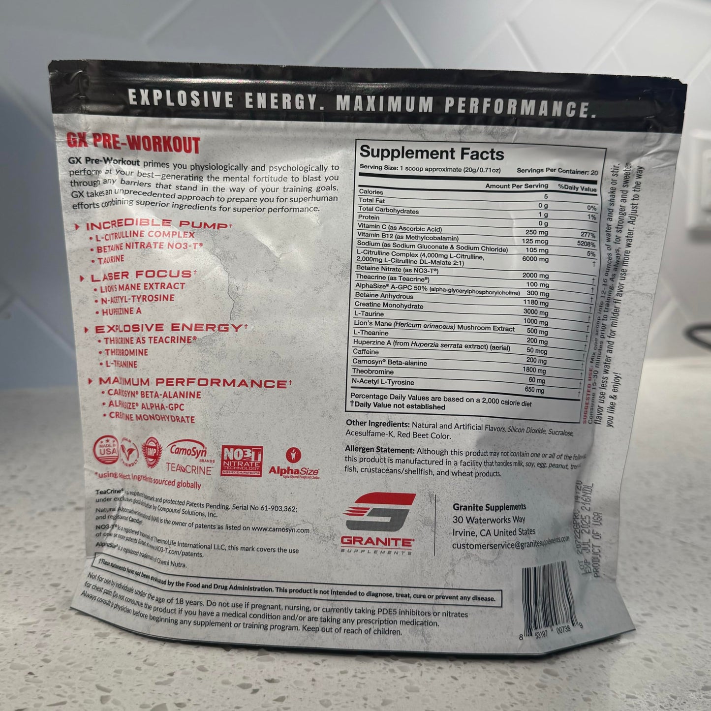 Granite Supplements GX Pre Workout Supplement Powder 14.1 oz