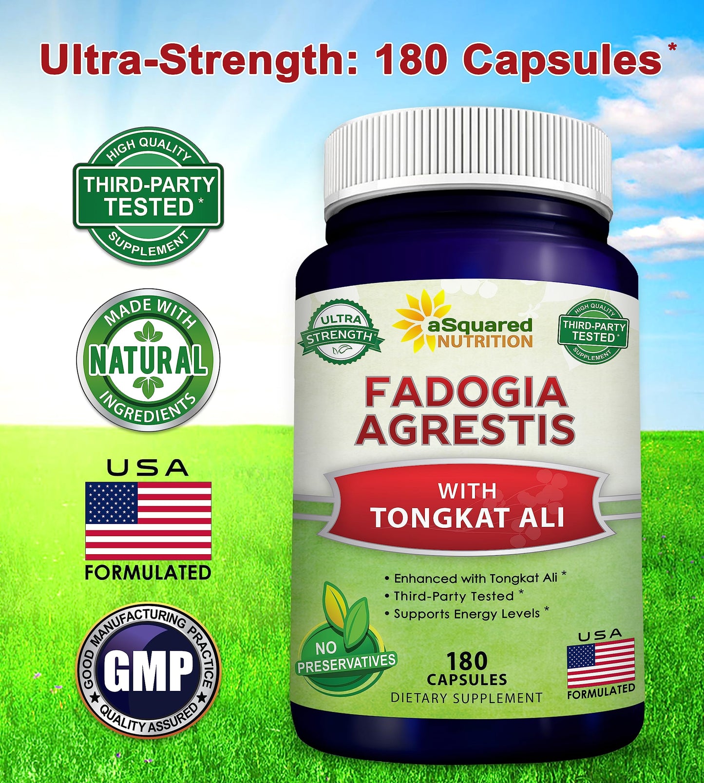 aSquared Nutrition Fadogia Agrestis 600mg and Tongkat Ali 400mg Capsules, 180 Count