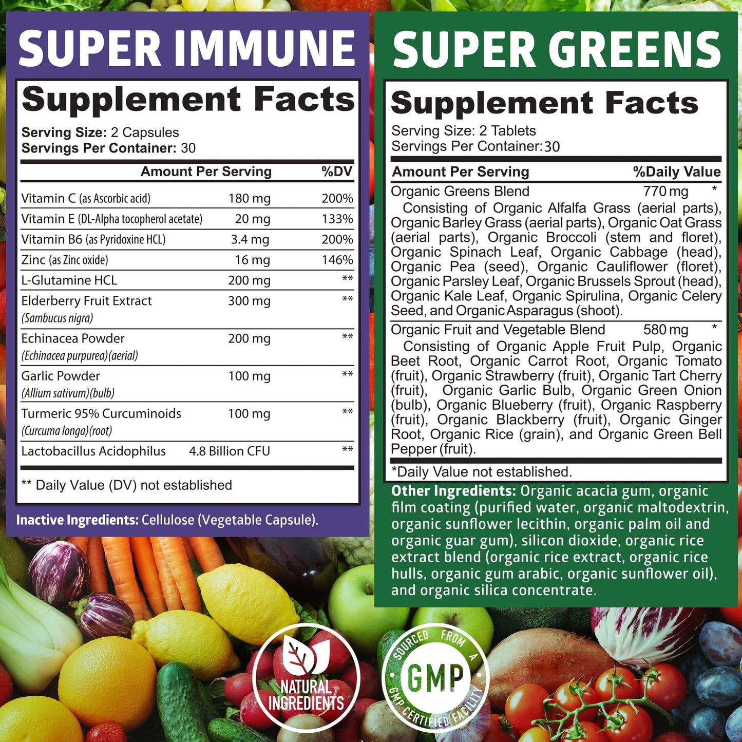 Number One Nutrition N1N Premium Organic Super Fruits & Veggies + Immune Support 120 Capsules