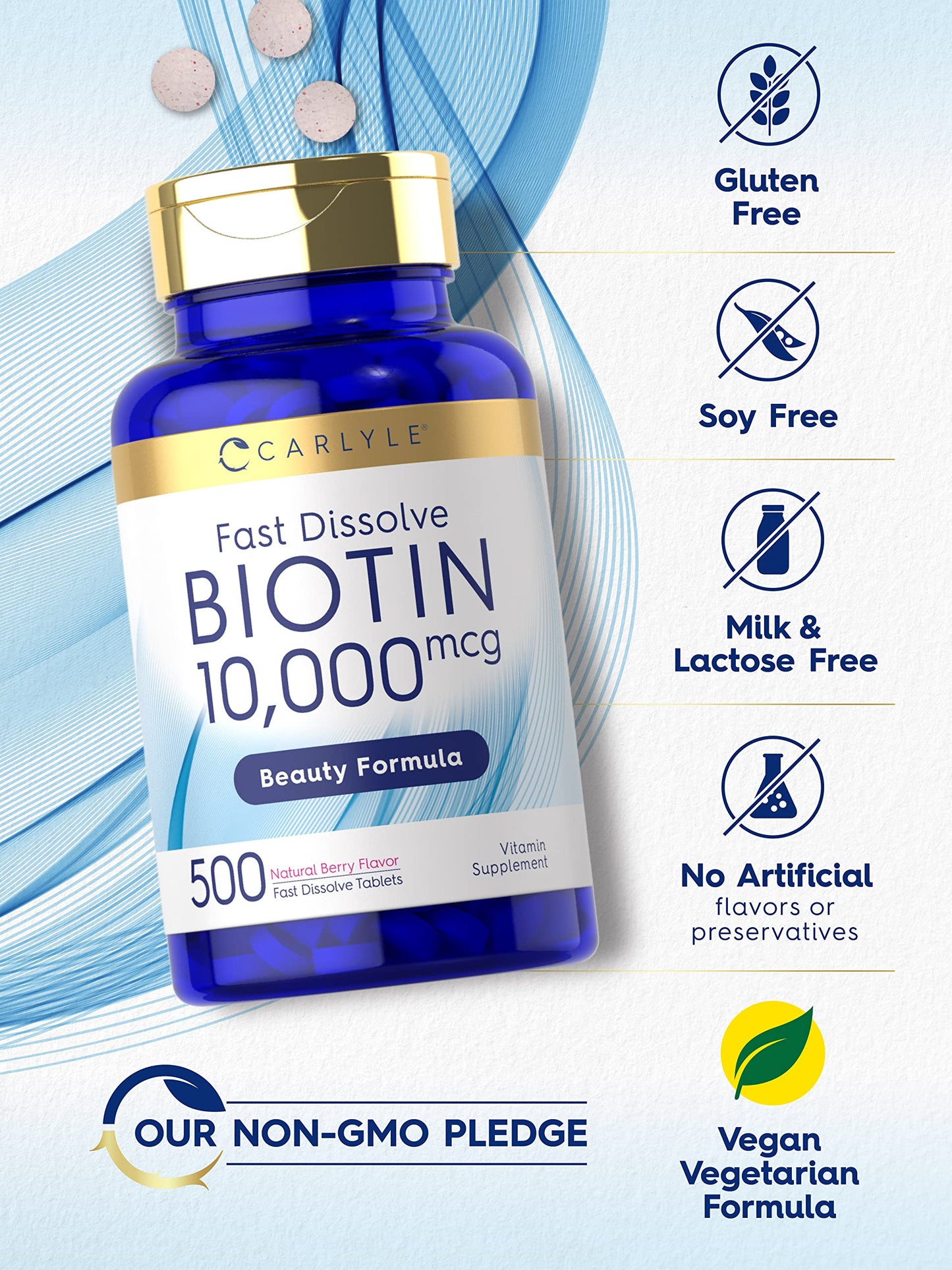 Carlyle Biotin 10,000 mcg Fast Dissolve Tablets, 500 Count