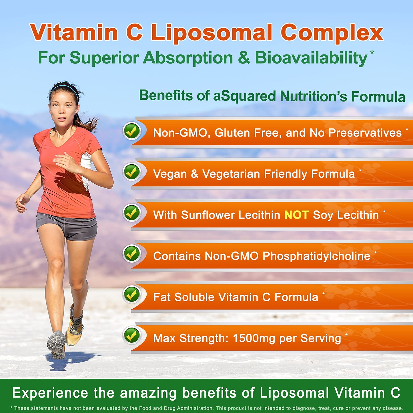 aSquared Nutrition Vitamin C Liposomal Complex 1500mg Capsules 180 Count
