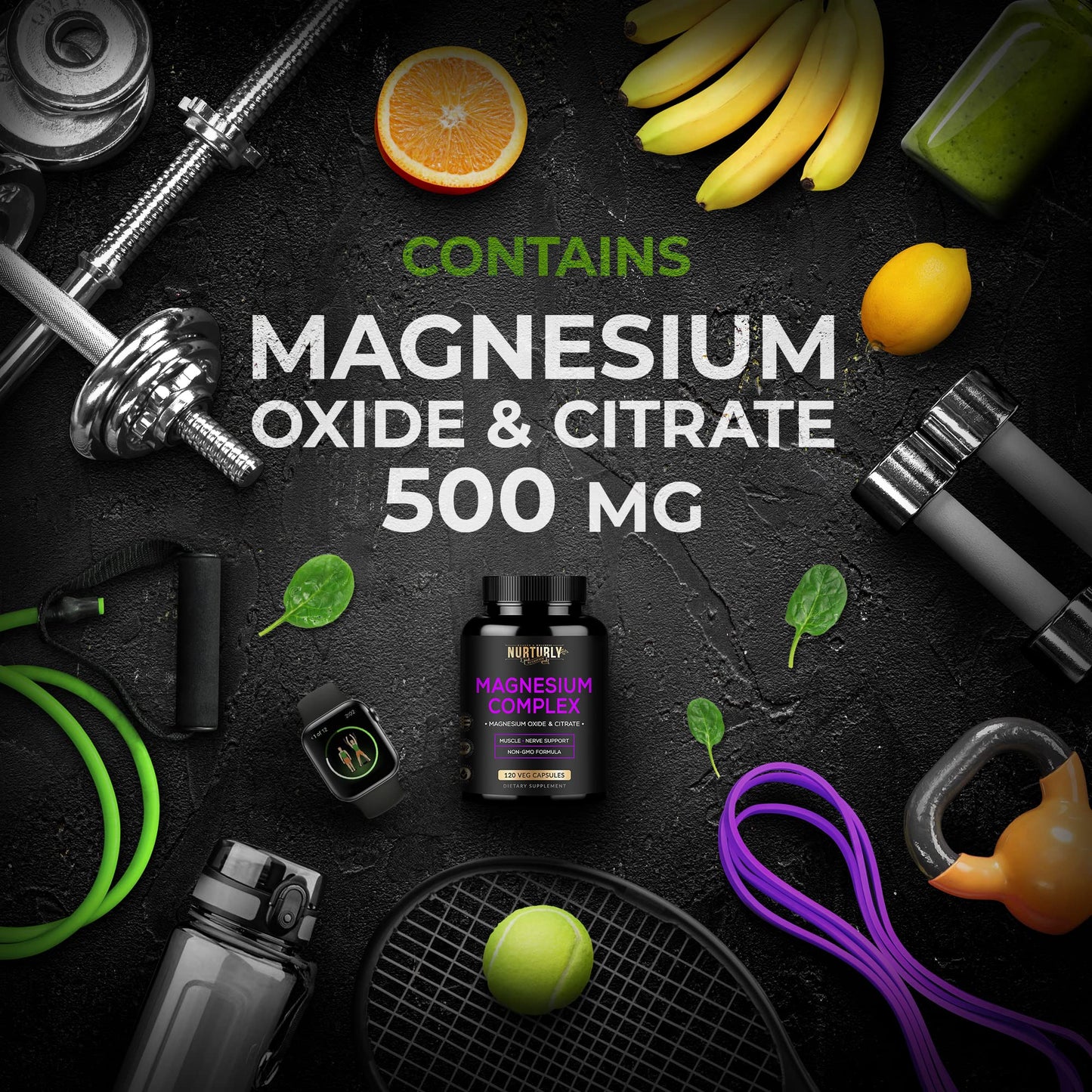 NURTURLY Magnesium Citrate & Oxide 500mg Complex Supplement Capsule 240 Count