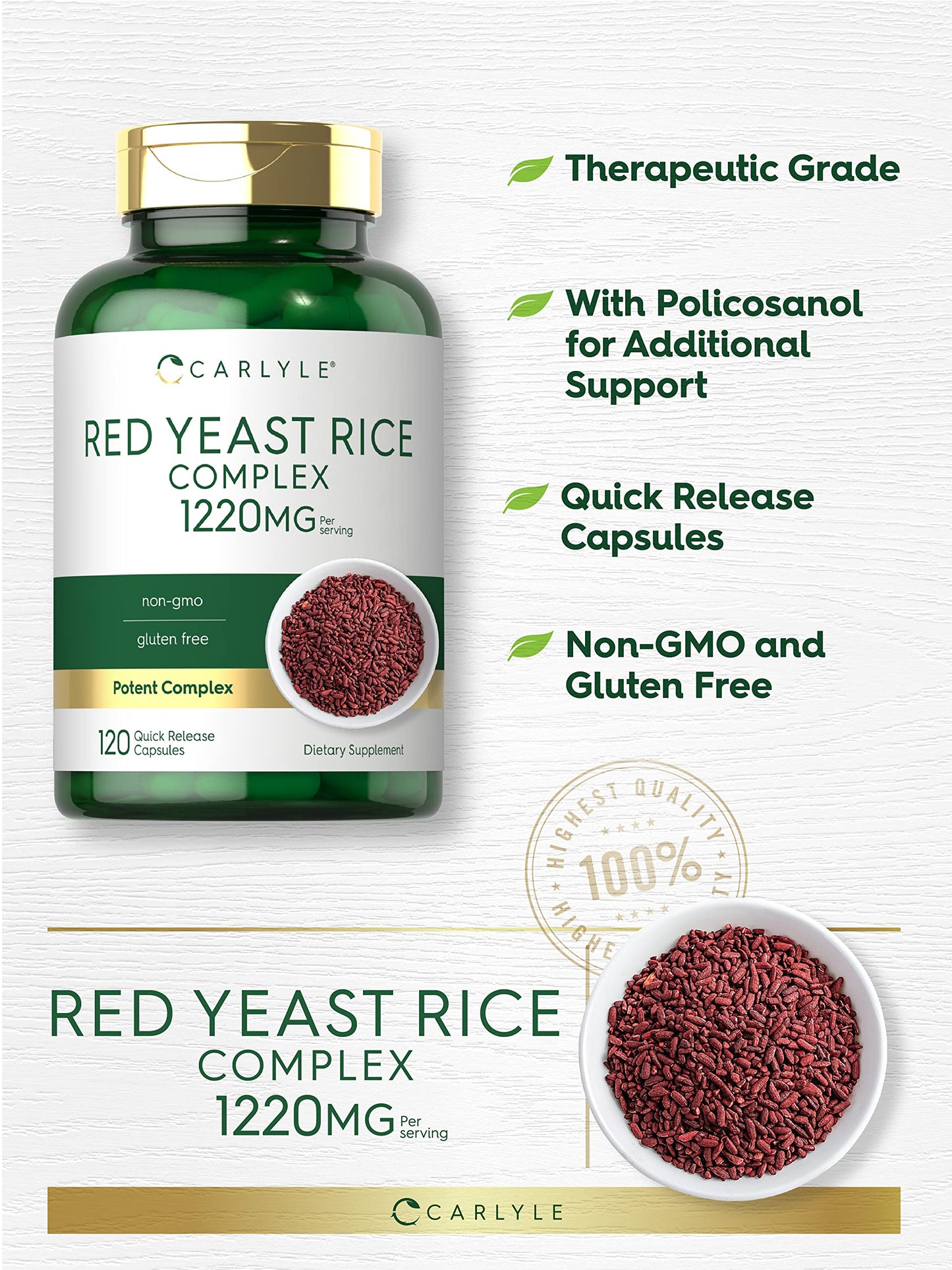 Carlyle Red Yeast Rice Complex with Policosanol, 120 Capsules