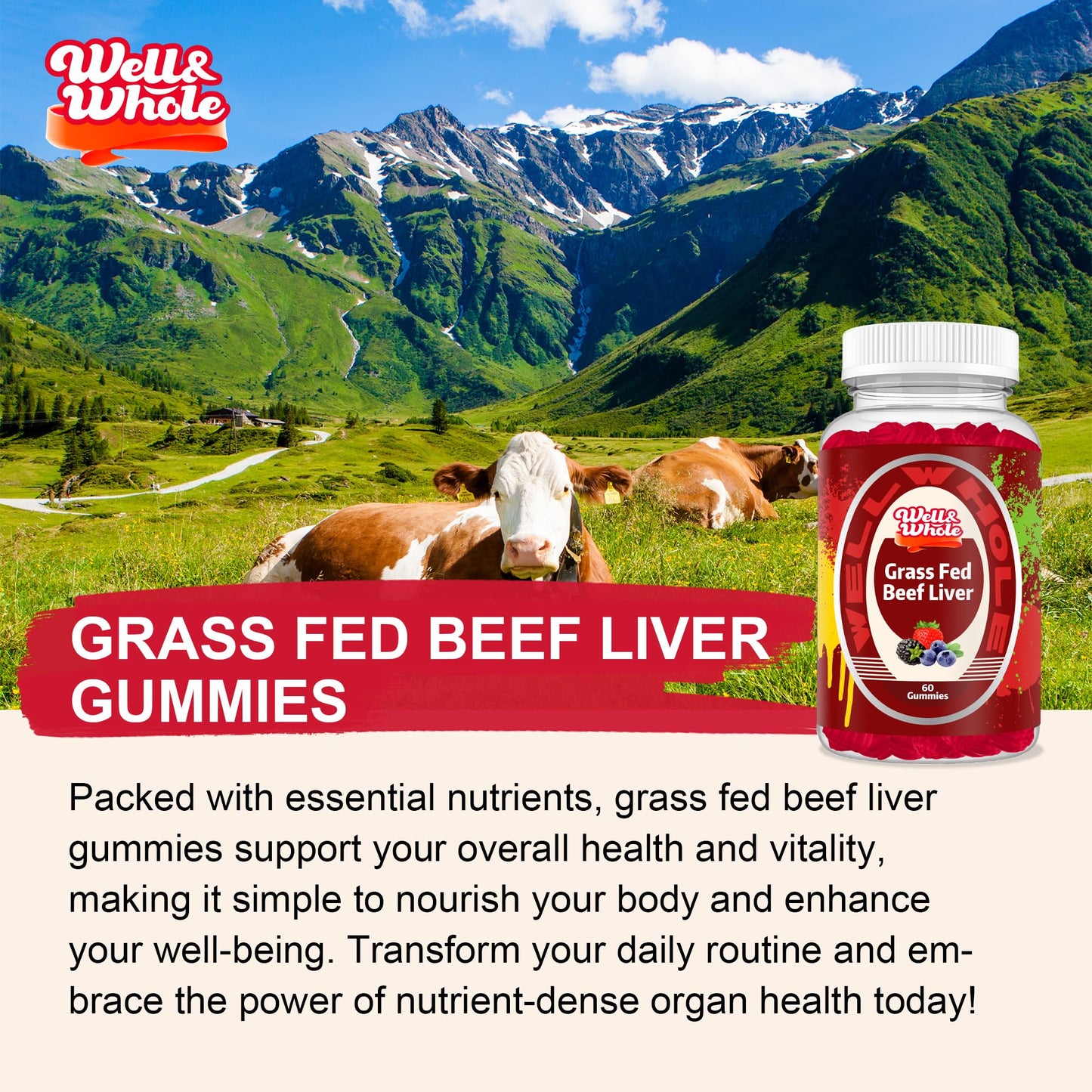 Well&Whole Grass Fed Beef Liver Gummies, 60 Count