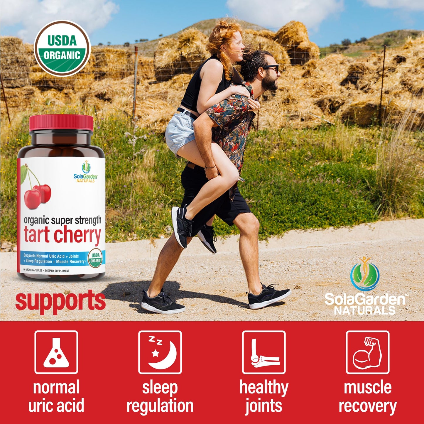 LifeGarden Naturals USDA Organic Super Strength Tart Cherry Supplement 50:1 Extract from Non-GMO Organic Cherries, Capsules, 60 Count
