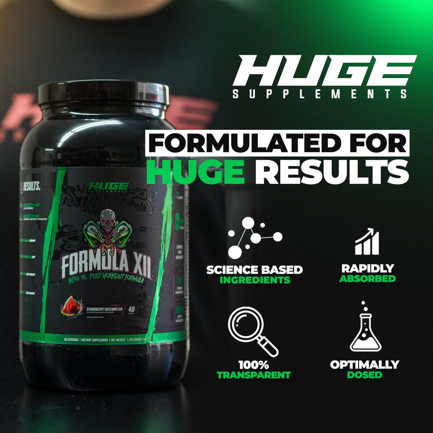 Huge Supplements Formula XII Intra Workout Carbs & Post Workout Recovery Powder, 50