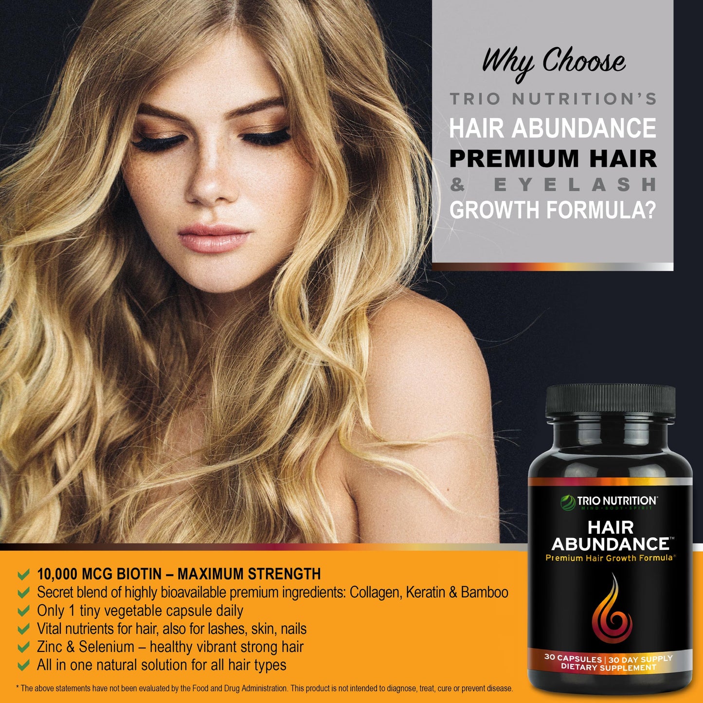 TRIO NUTRITION Hair Abundance Biotin 10000mcg Gummy 30 Count
