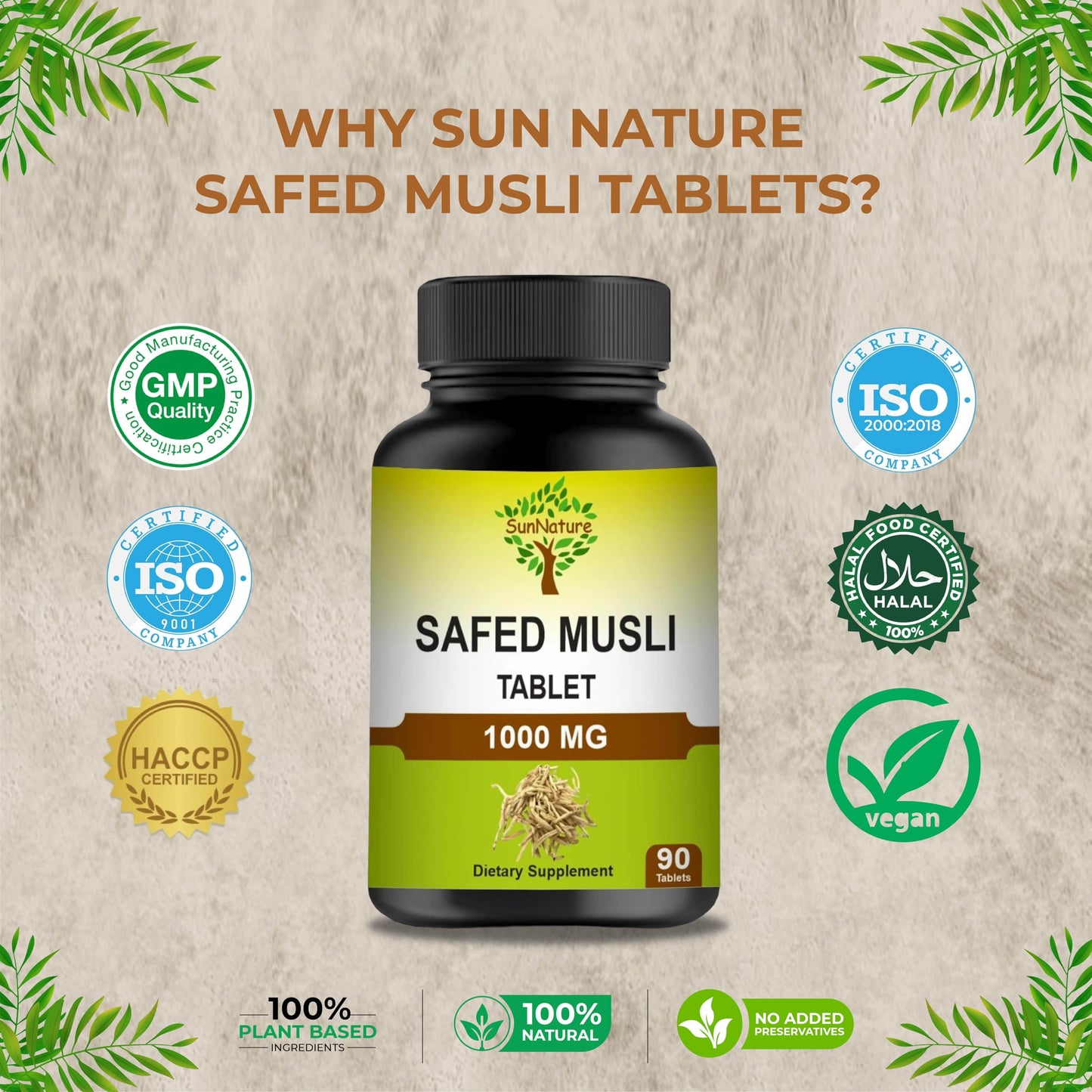 SunNature Safed Musli 1000 mg Tablets, 90 Tablets