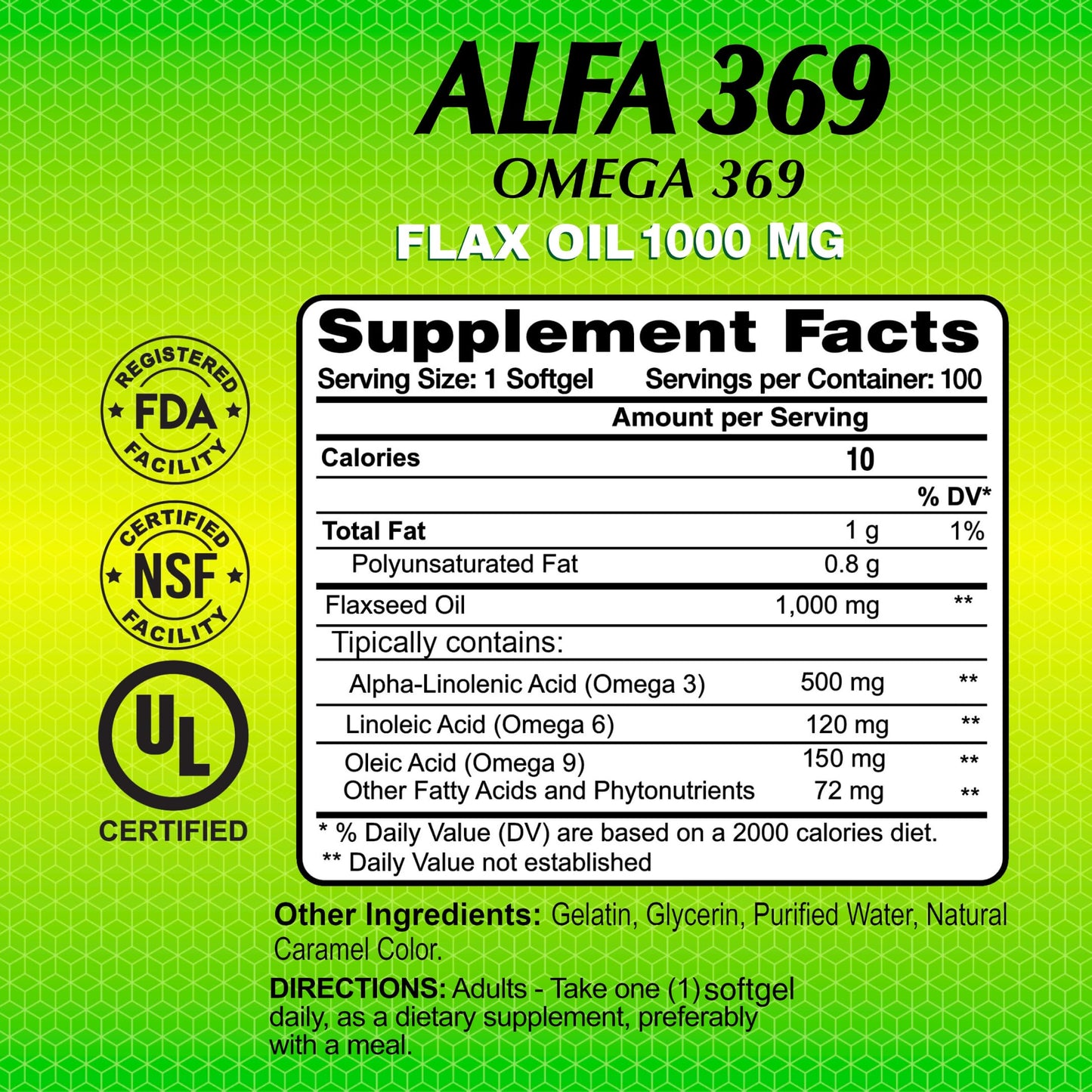 ALFA VITAMINS Alfa 3-6-9 1000 Mg Nutrition Supplement Softgels, 100 Count