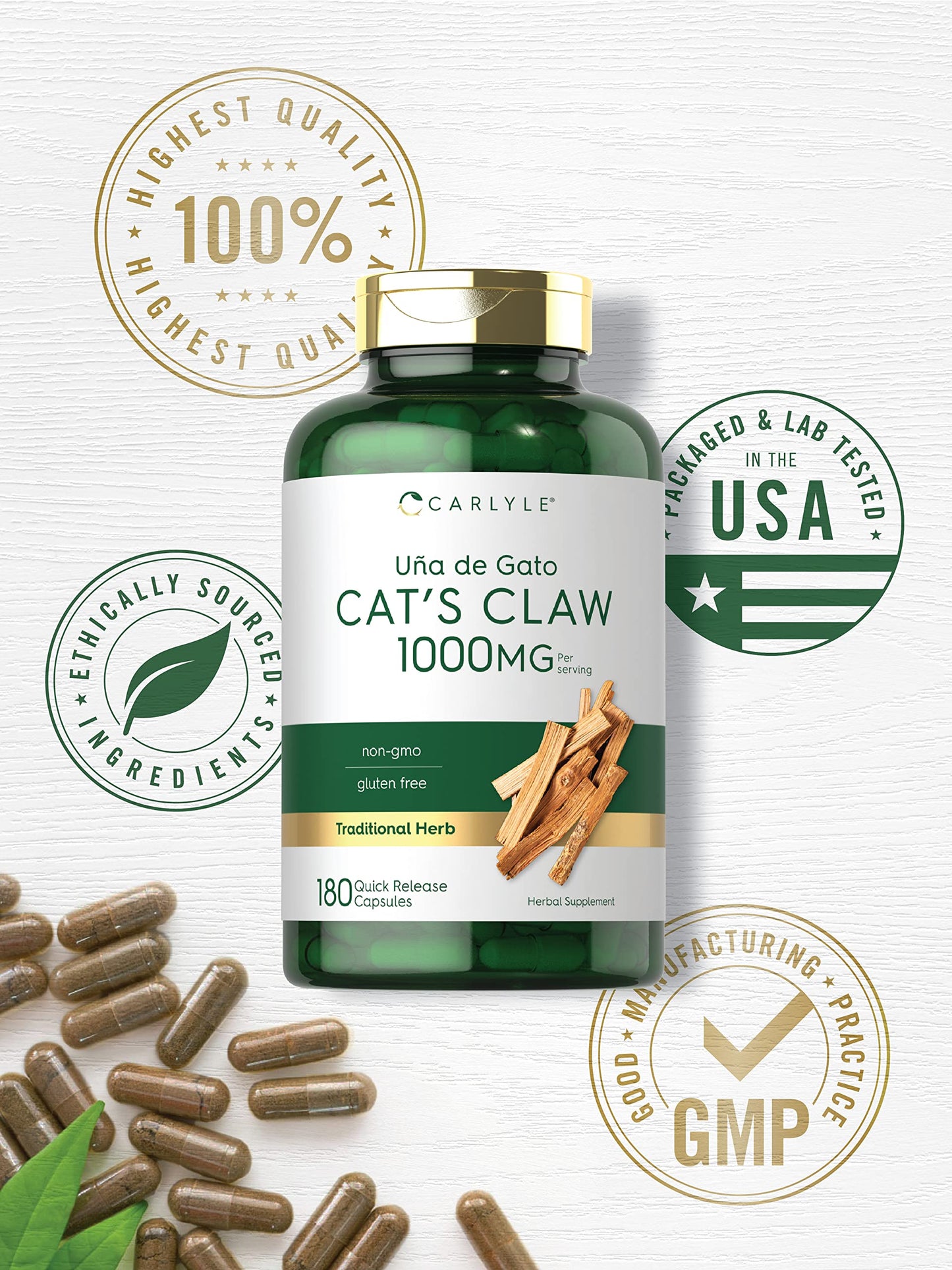 Carlyle Cat's Claw 1000mg Capsules, 180 Count