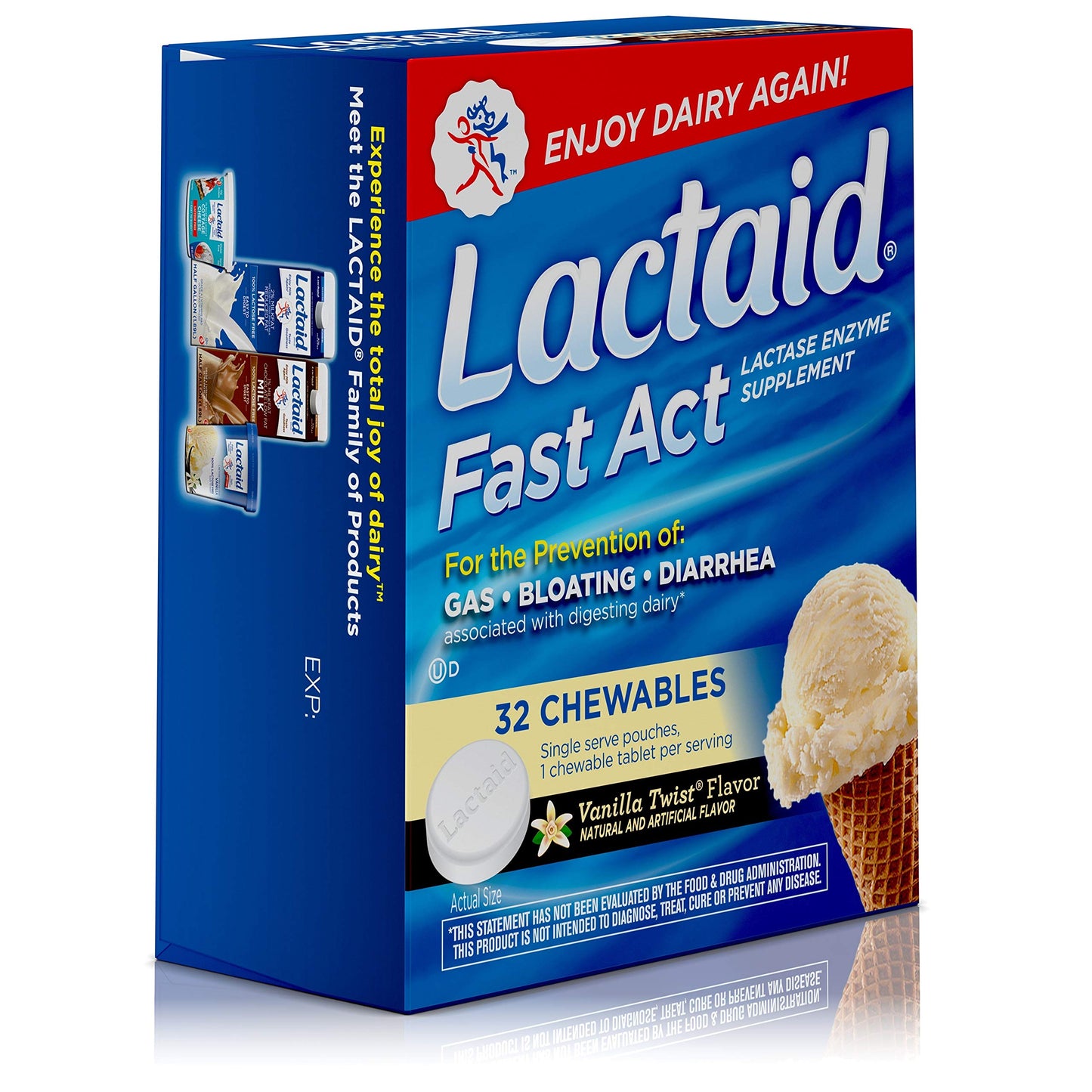 Lactaid Fast Act Lactose Intolerance with Lactase Enzymes Vanilla Twist Tablets, 32 Count