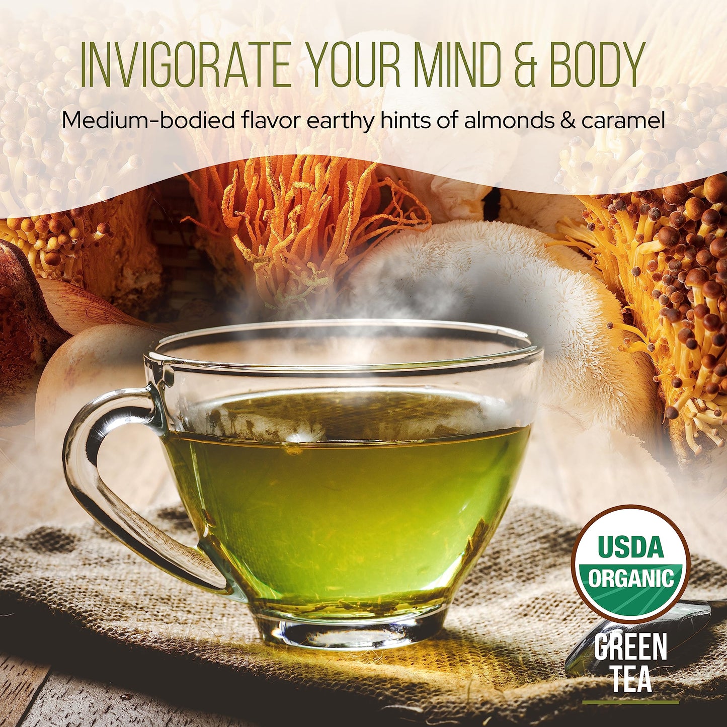 LRLA SUPERFOODS La Republica Instant Green Tea with Reishi, Chaga, Lion's Mane, Cordyceps, Turkey Tail, Maitake for Focus Powders 4.2329