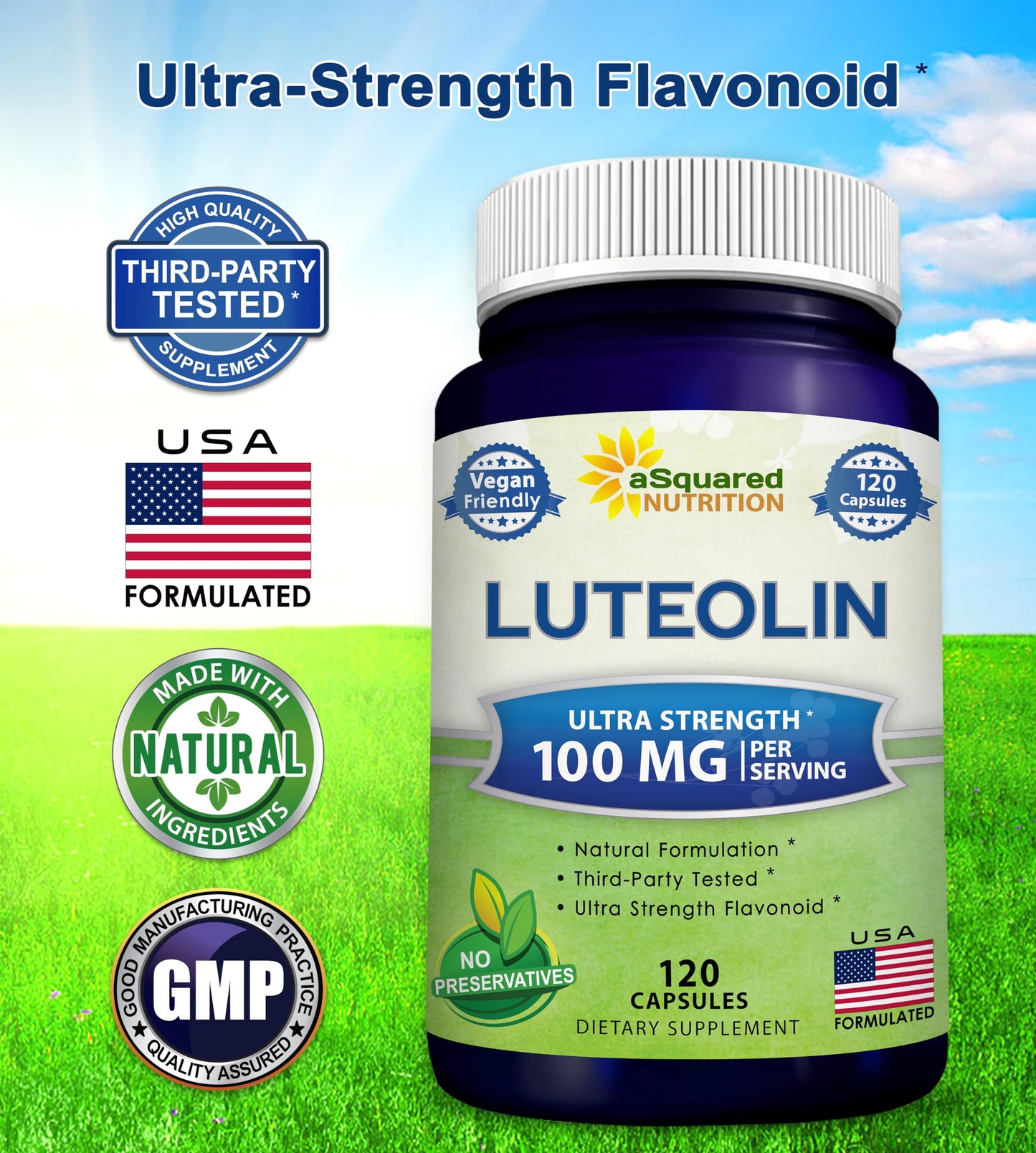 aSquared Nutrition Luteolin 100mg Capsules, 120 Count