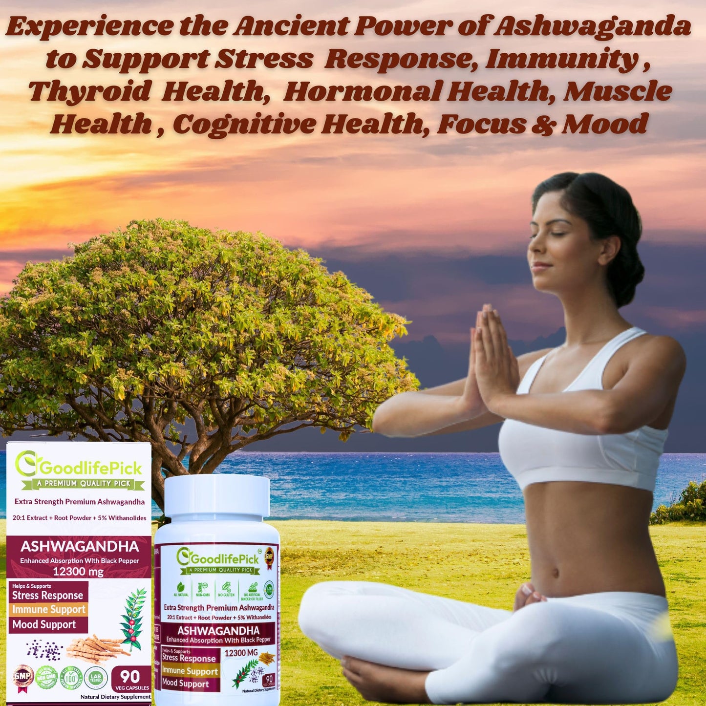 GoodlifePick Ashwagandha Capsules with Black Pepper, 20:1 Ashwagandha Extract, 5% Withanolides, 180 Capsules